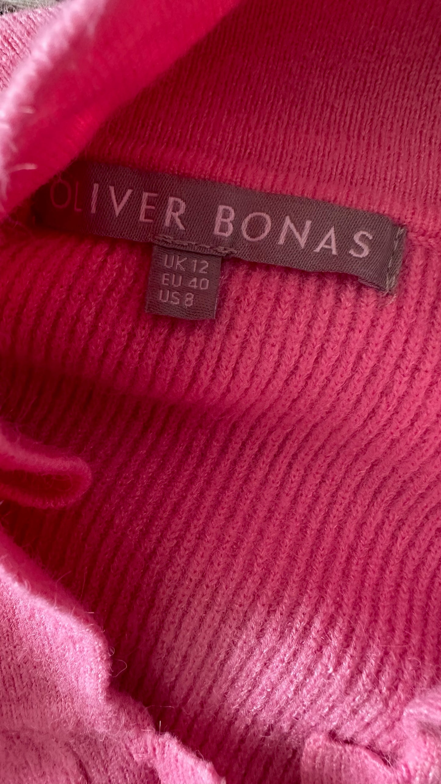 Oliver bonas candy pink knitted jumper dress large UK 12 vgc w25