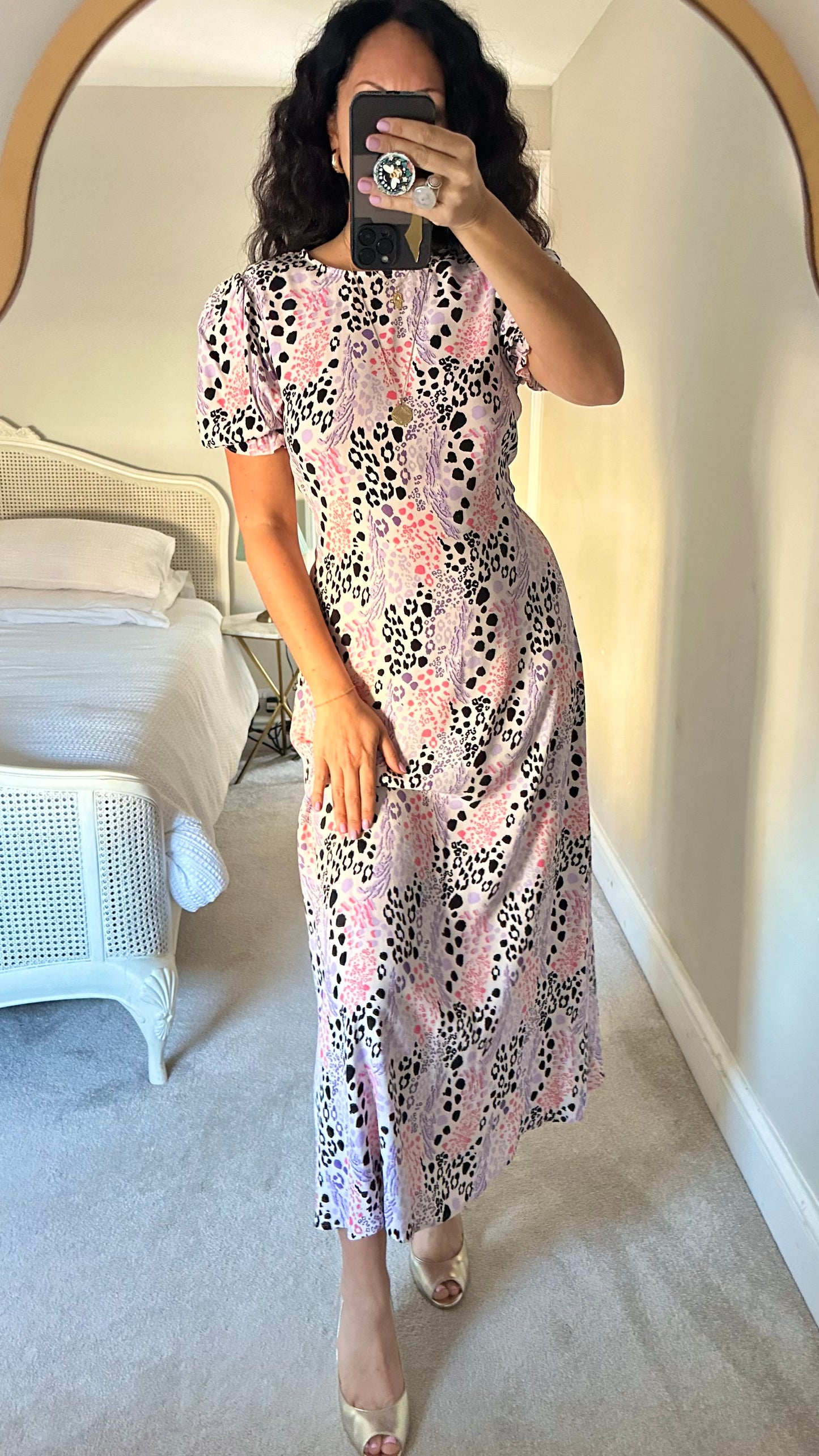 Marks & Spencer lilac cream pink leopard print maxi midi dress medium UK 10
