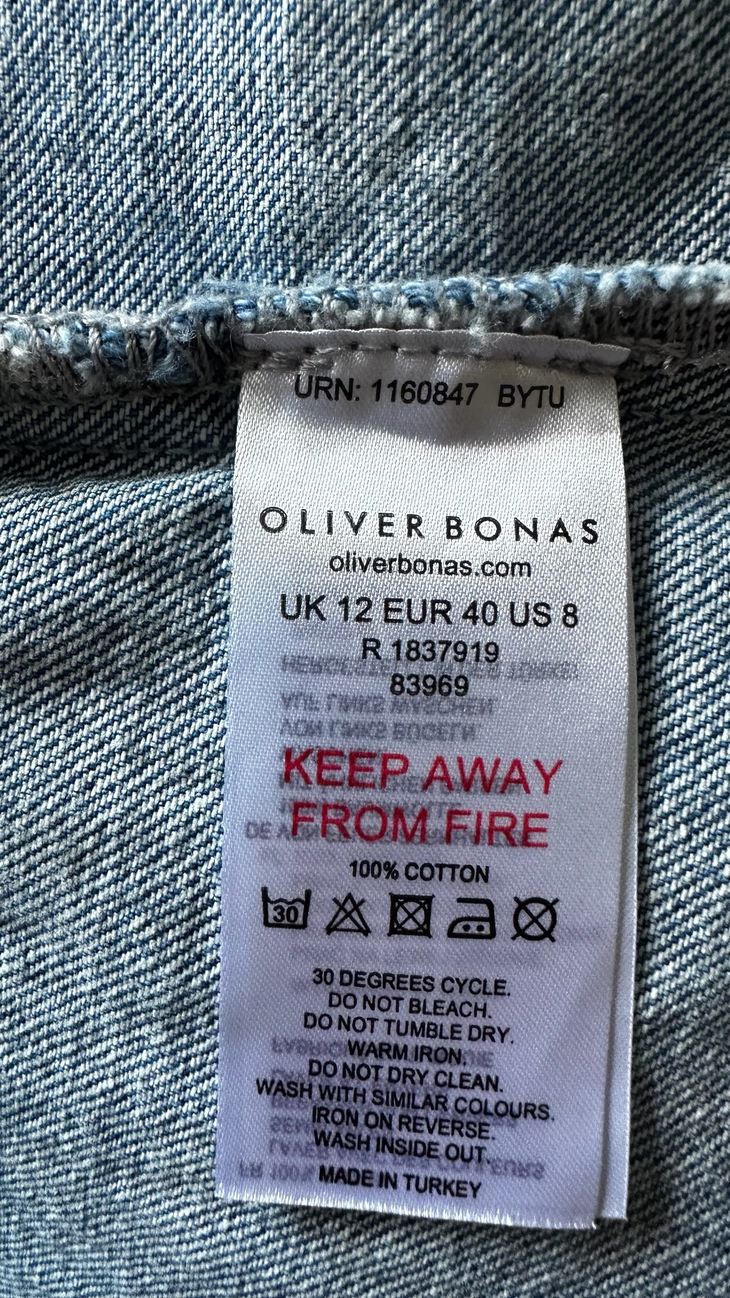 Oliver bonas blue denim button up waistcoat top medium UK 12 vgc