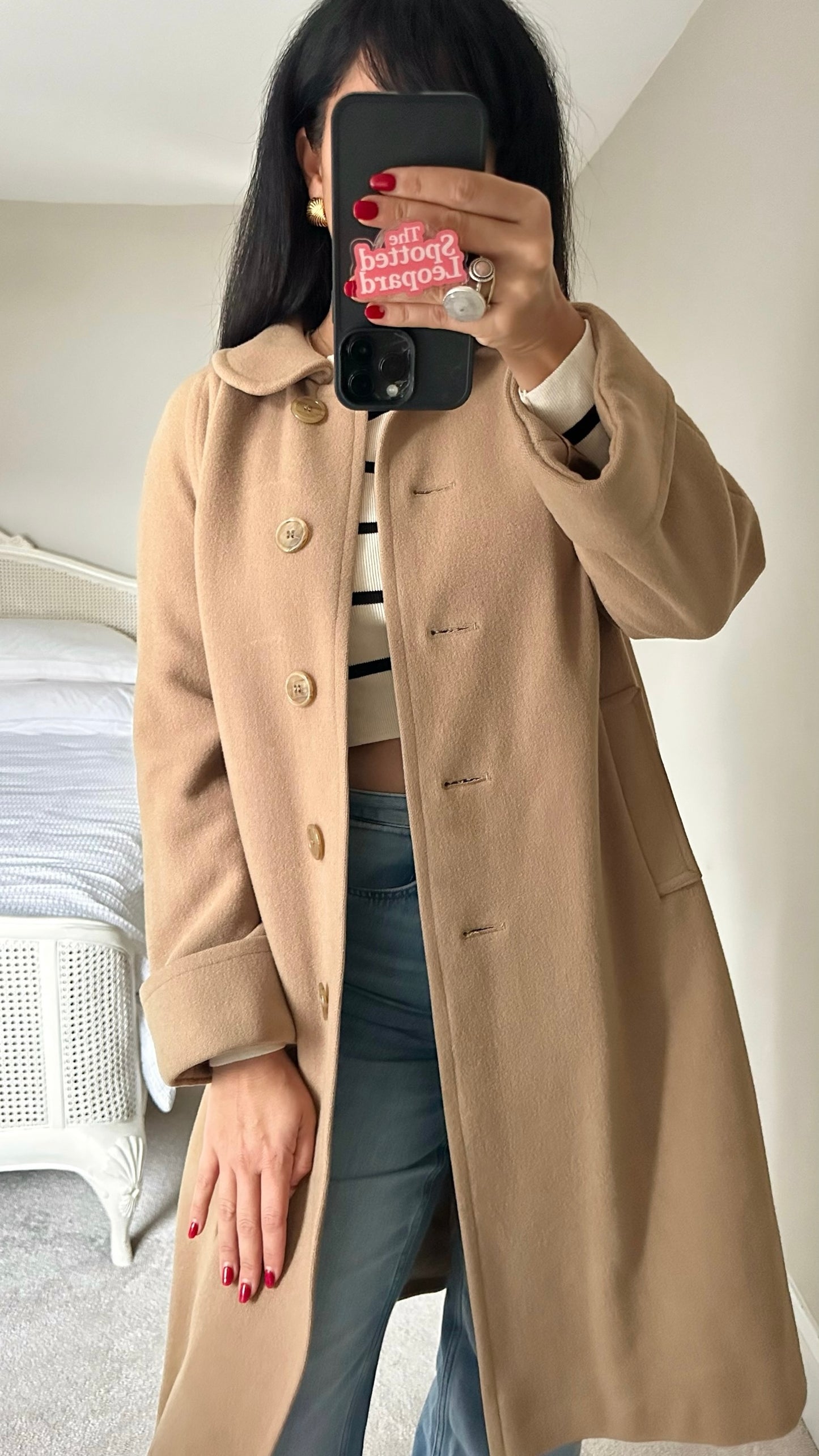 Harrods camel beige pure wool winter coat jacket large UK 12 vintage vgc