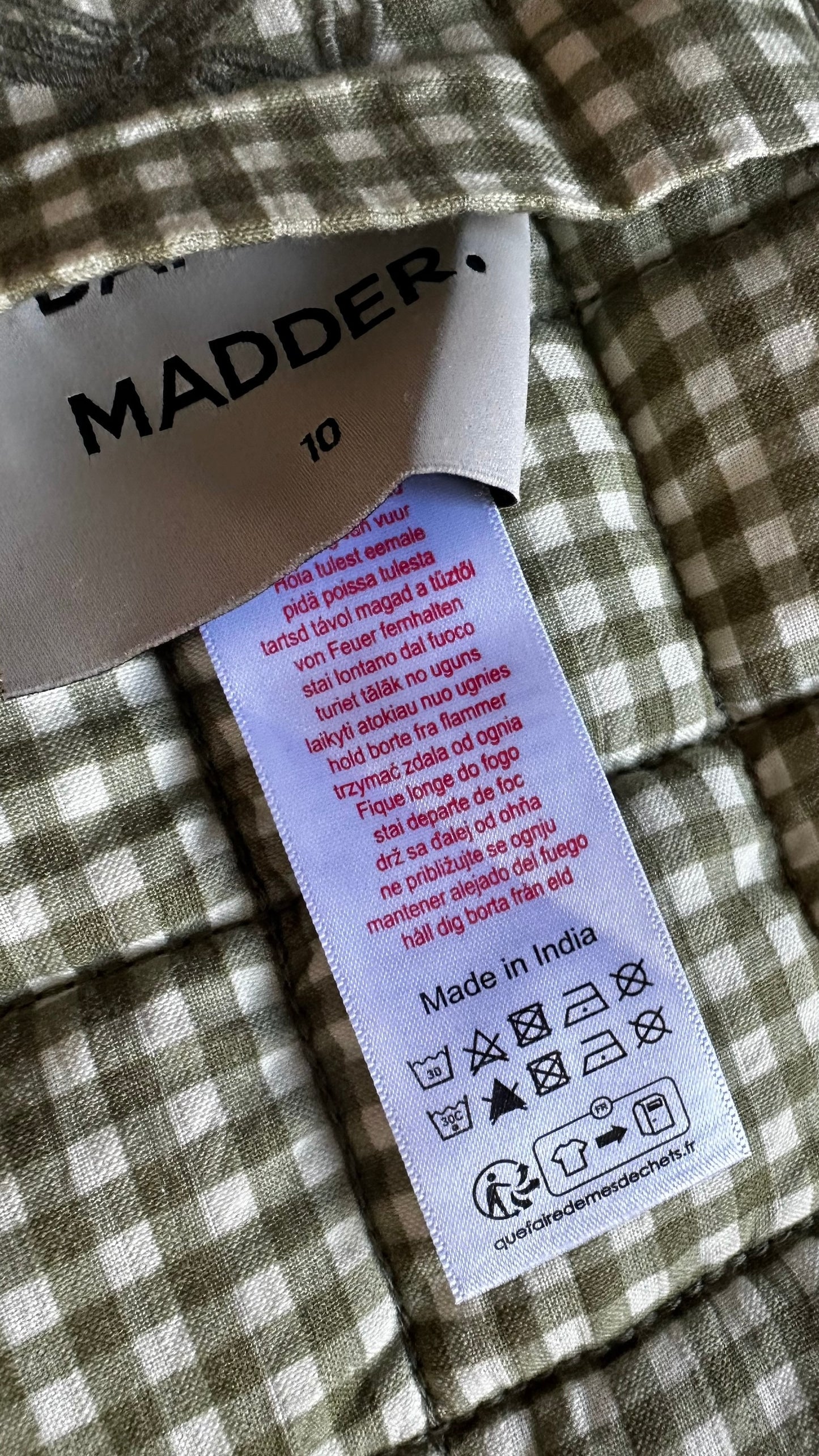 Damson madder green pink gingham quilted reversible waistcoat jacket medium UK 10 vgc