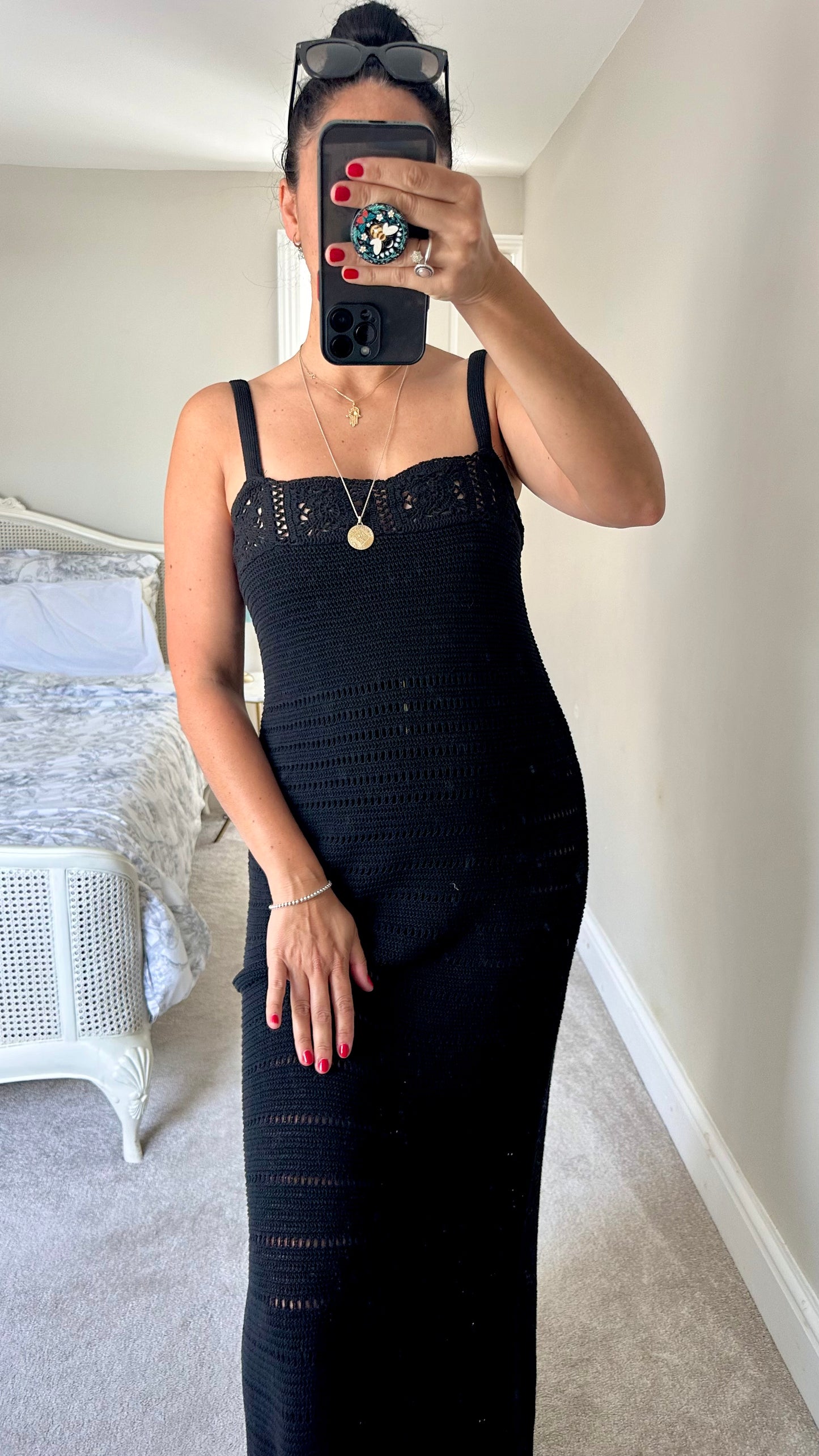 Zara black crochet maxi long dress small medium UK 8 10 12 new