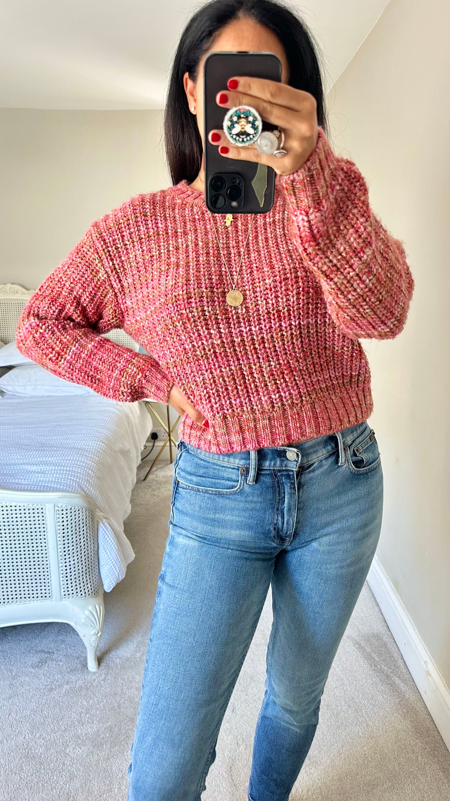 Anthropologie burnt pink red chunky knitted jumper small UK 8 vgc