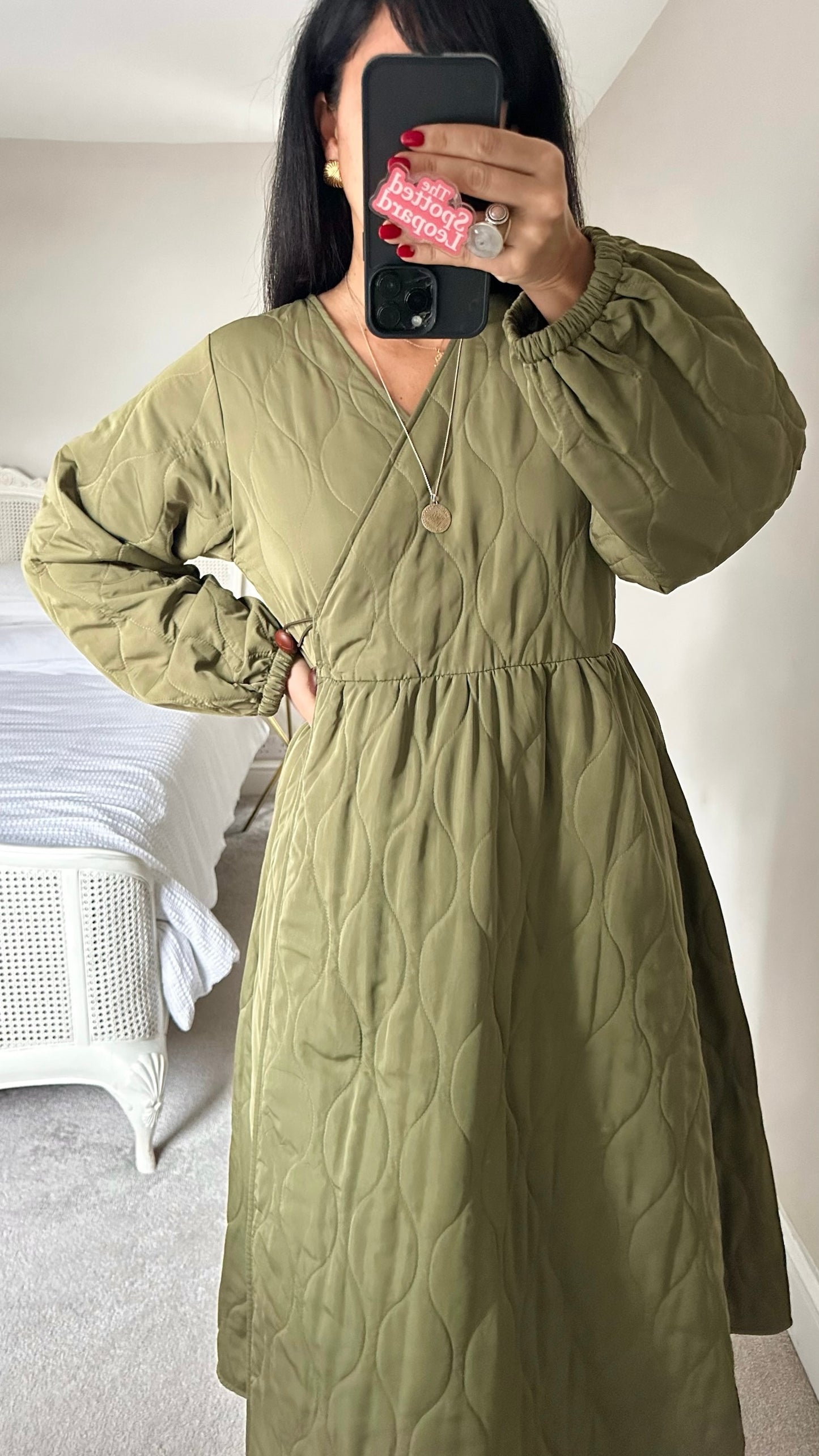 YAS olive green quilted dress extra large UK 12-14 vgc