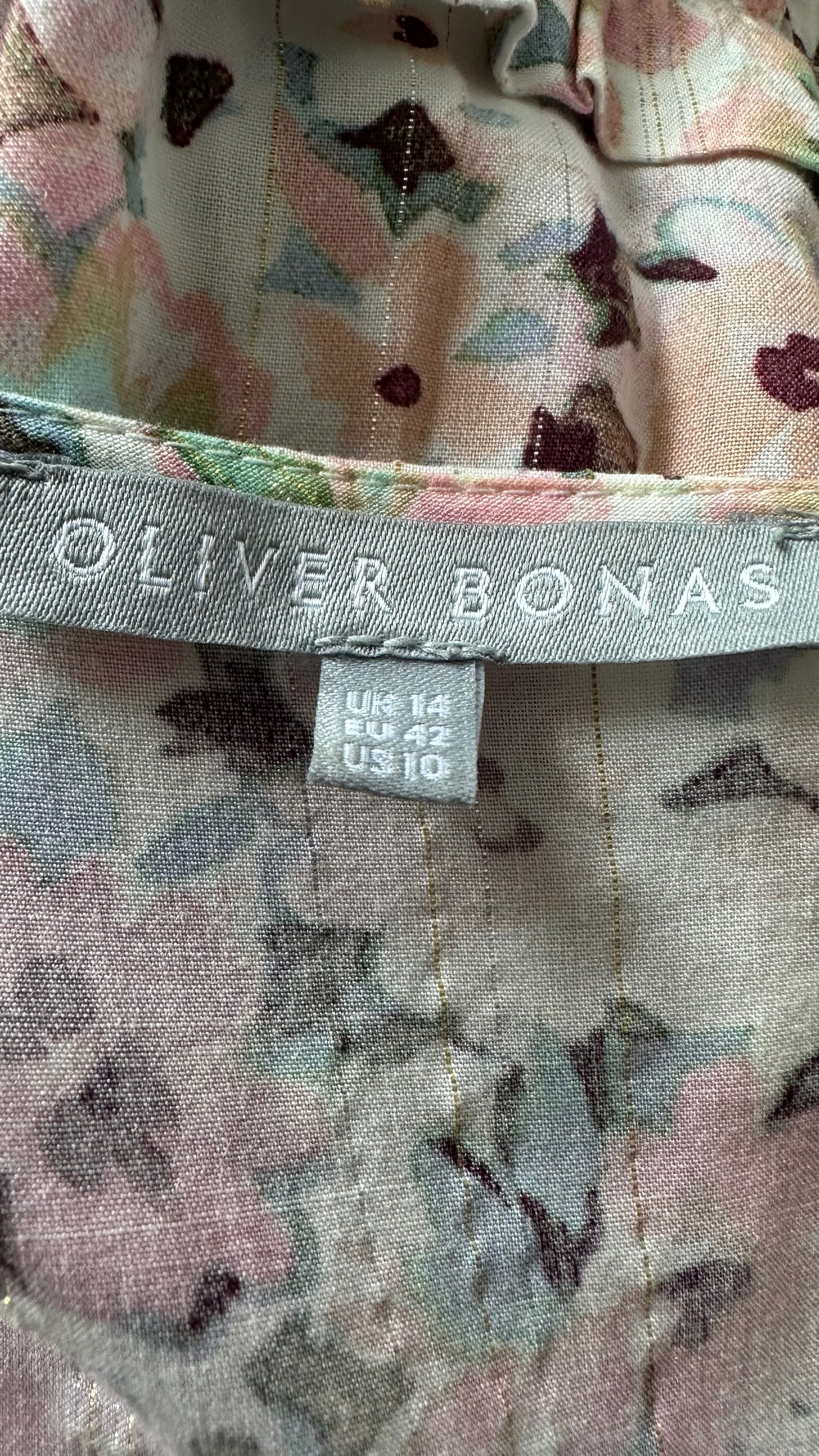 Oliver Bonas wedding guest pink floral midi dress extra large UK 14 vgc