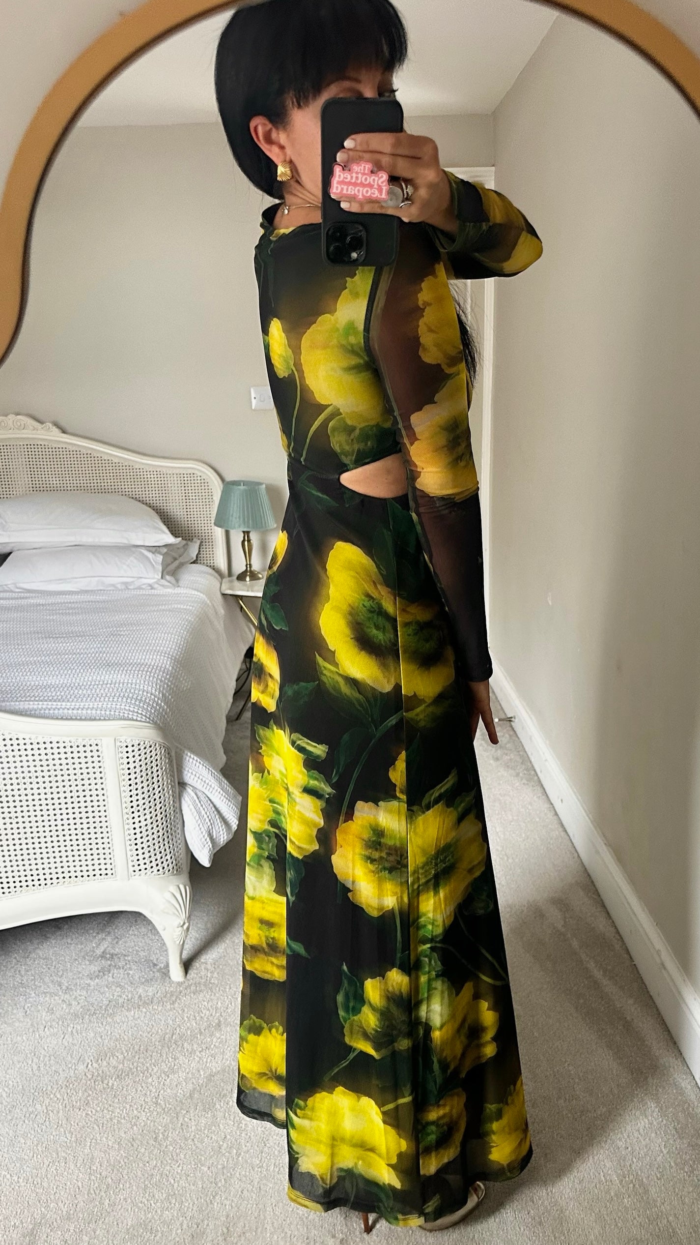 Topshop black acid yellow floral cut out maxi event dress small S UK 8-10 excellent used condition