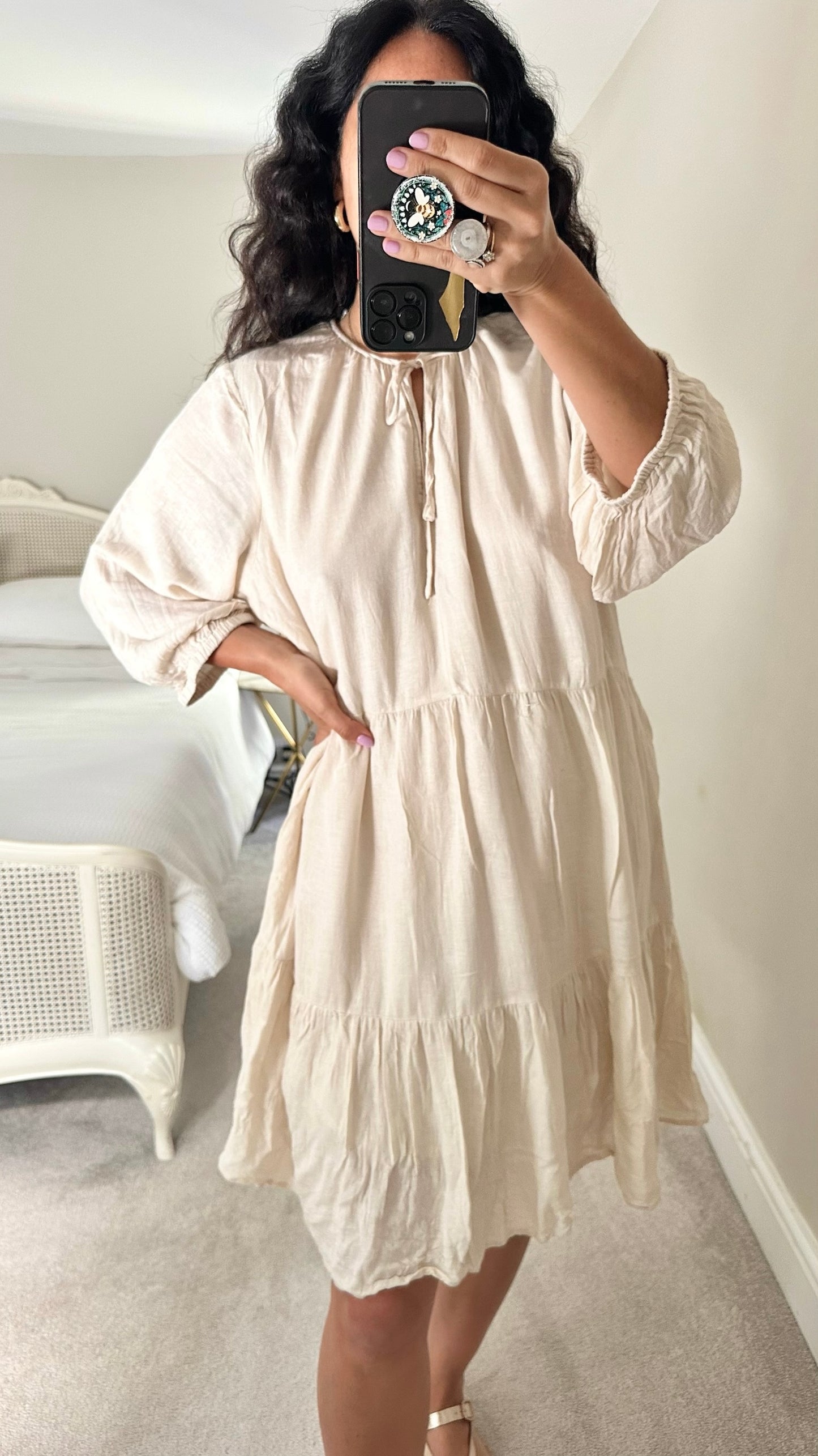 Selected Femme beige linen blend midi dress extra large XL UK 14