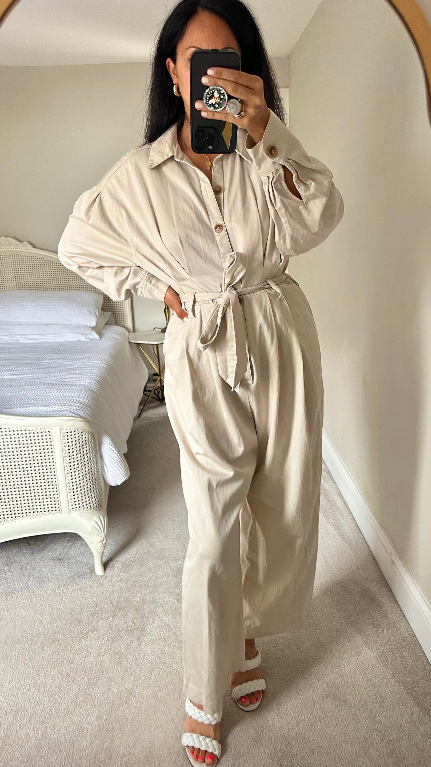 & other stories stone cream beige oversized jumpsuit extra large UK 14 vgc