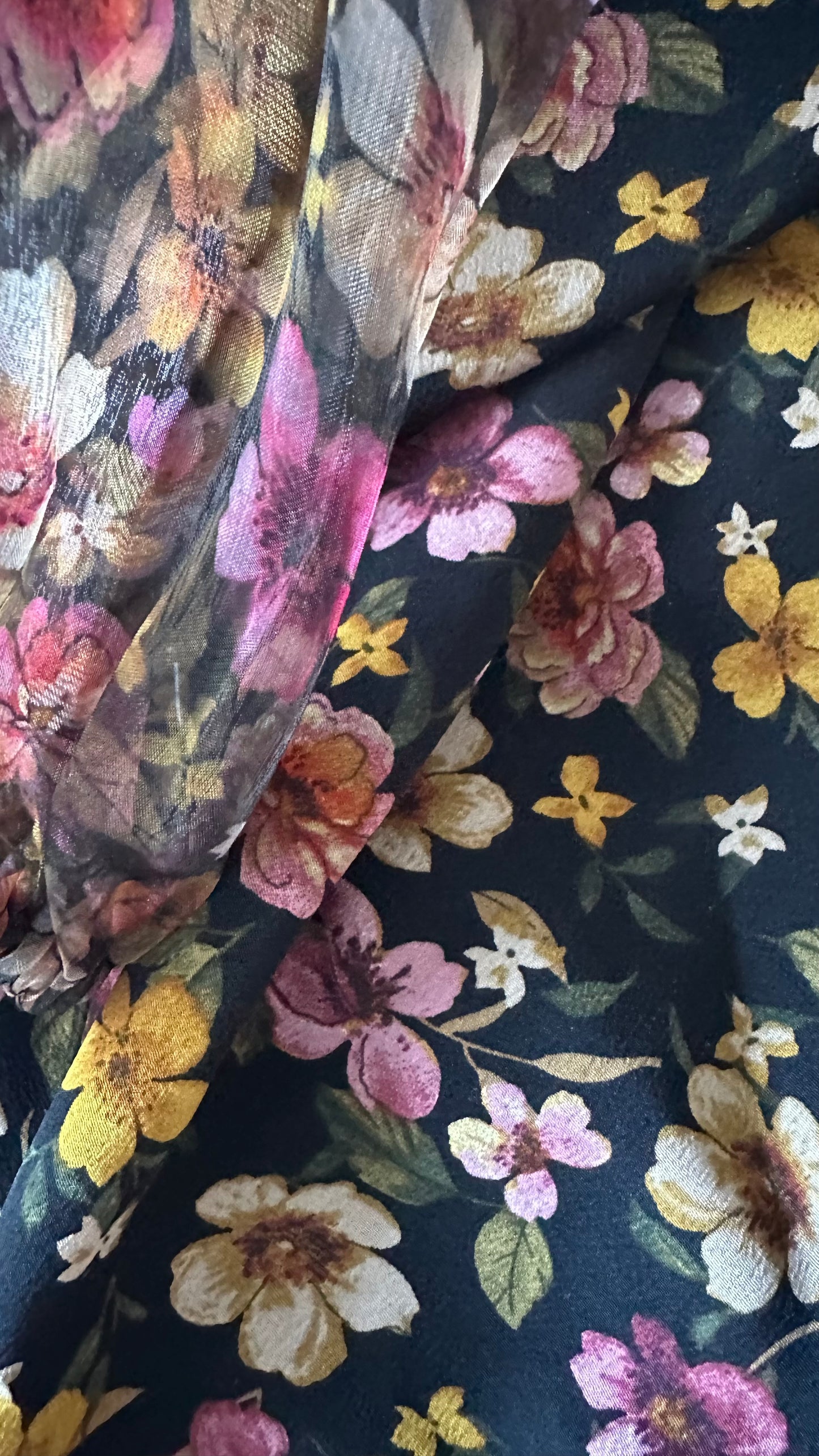 Topshop black puff sleeve event floral dress small UK 8 10 vgc