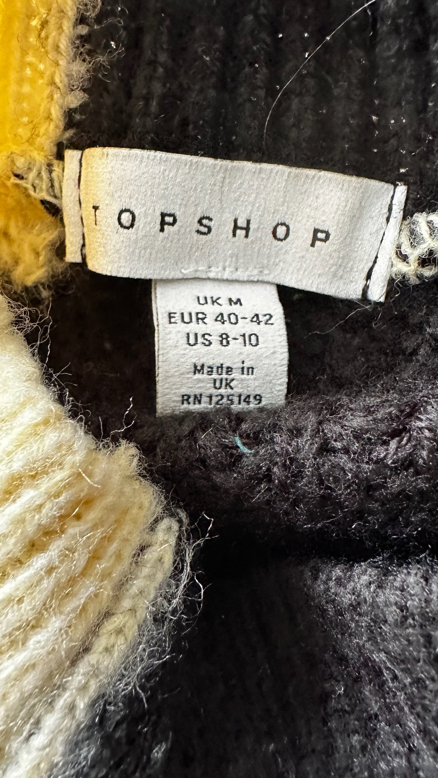 Topshop black pink yellow vintage look jumper large UK 12 vgc