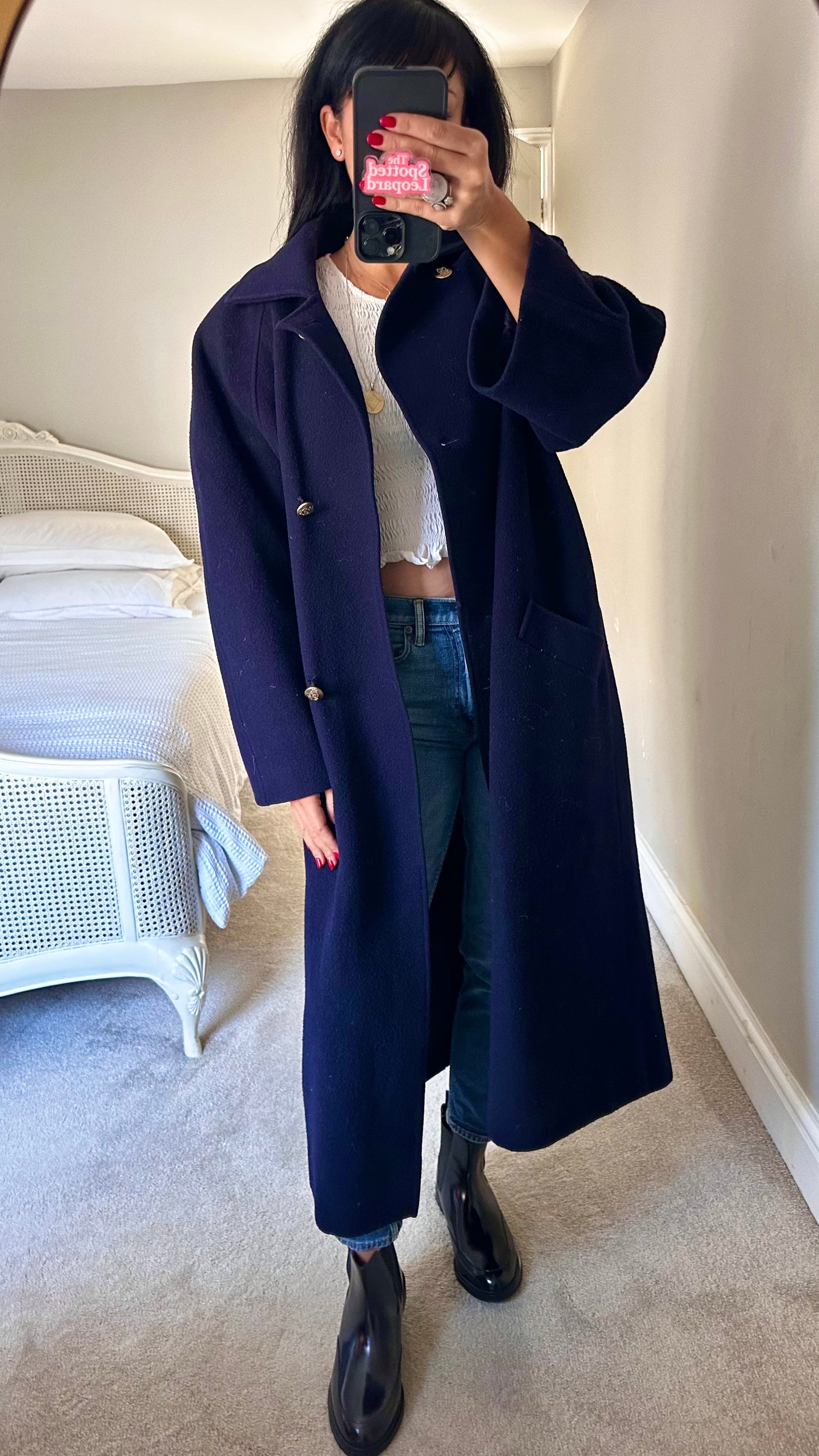 Planet vintage navy blue pure wool coat jacket extra large UK 14 vgc long