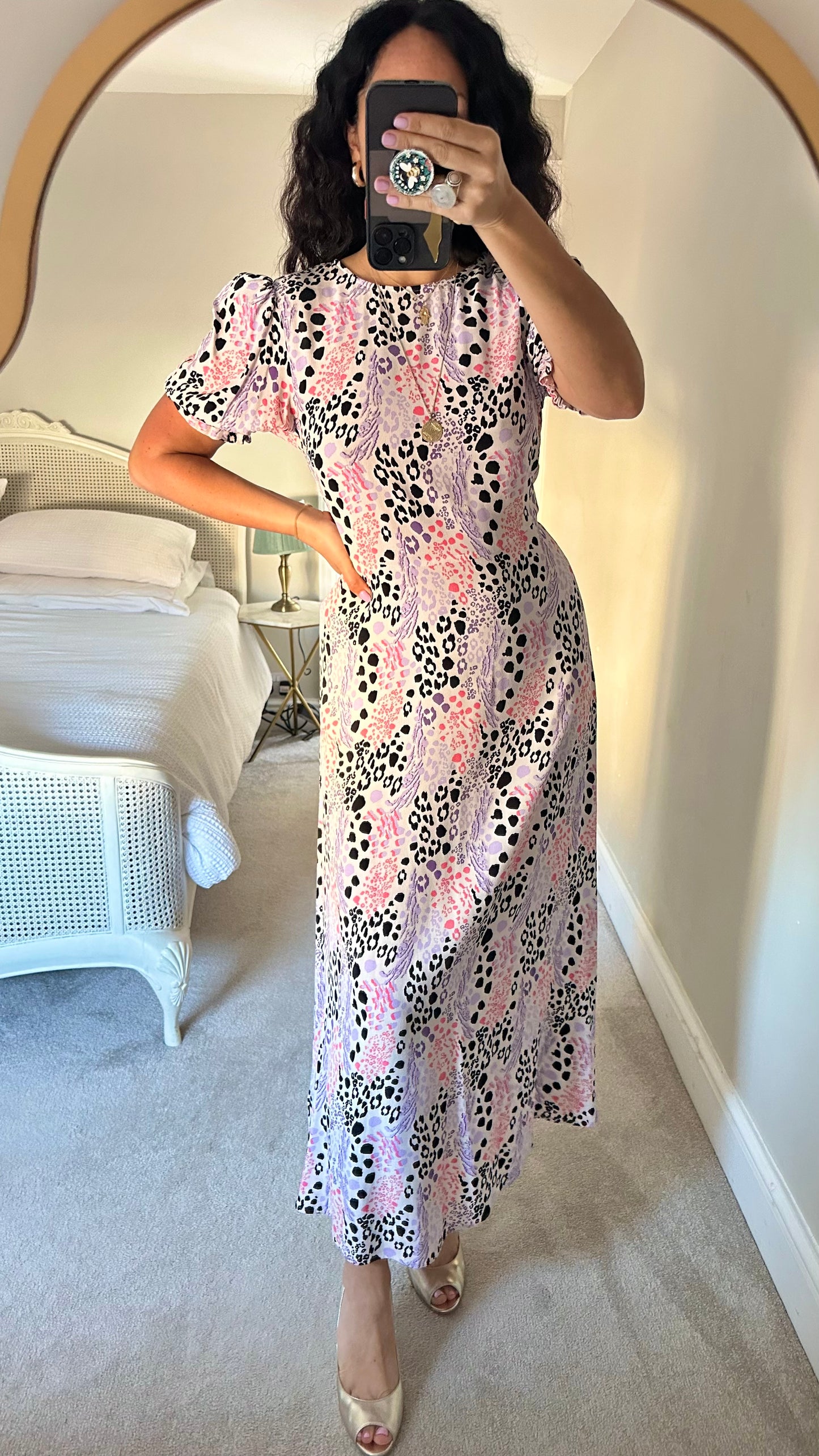 Marks & Spencer lilac cream pink leopard print maxi midi dress medium UK 10
