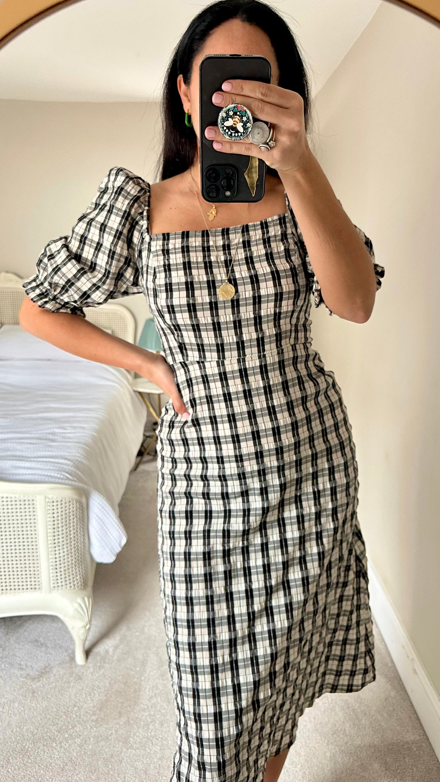 Nobody’s Child black white gingham check backless midi dress medium UK 10 vgc