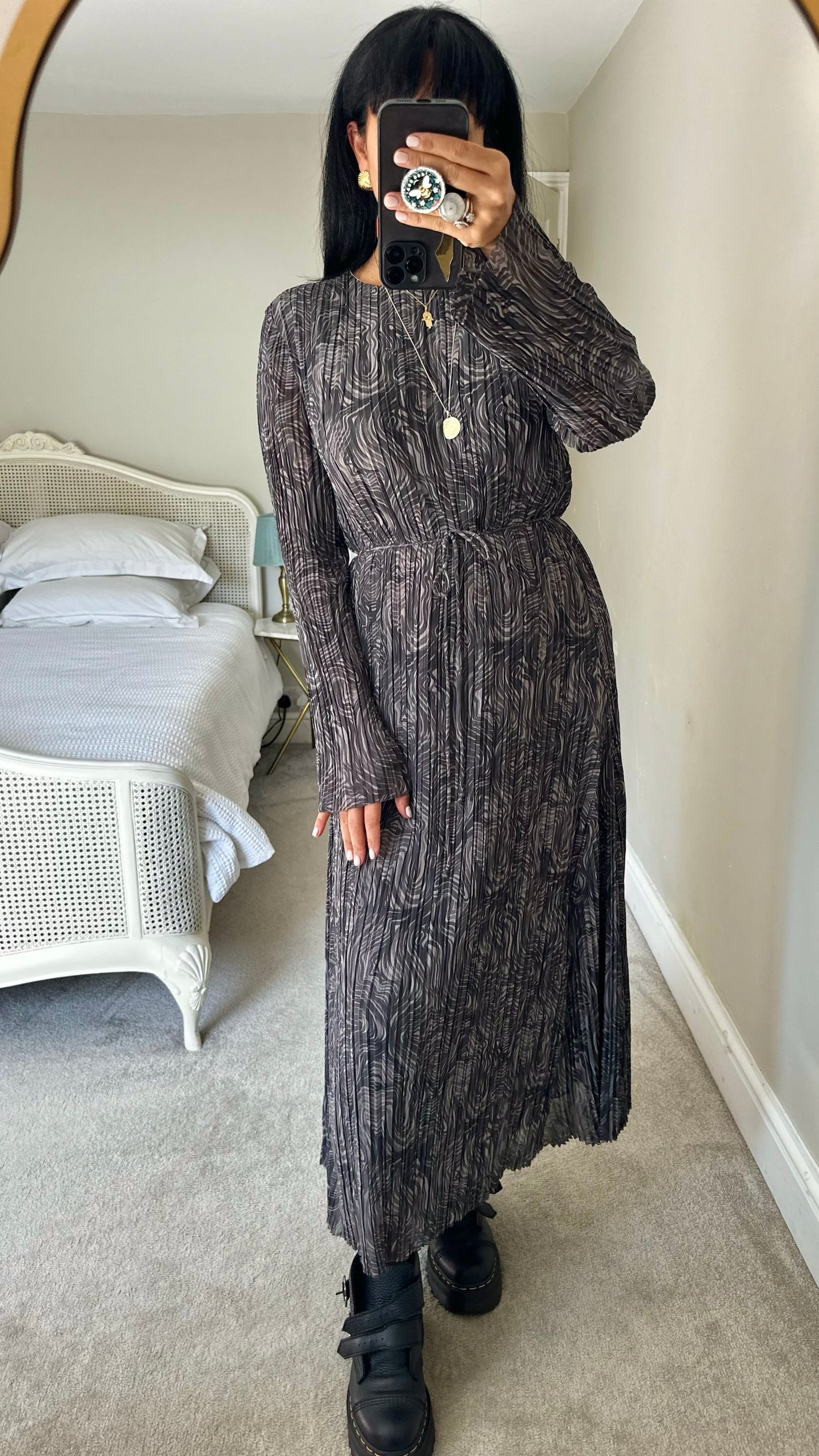&Other stories lilac grey black plisse maxi event dress large L UK 12 excellent used condition