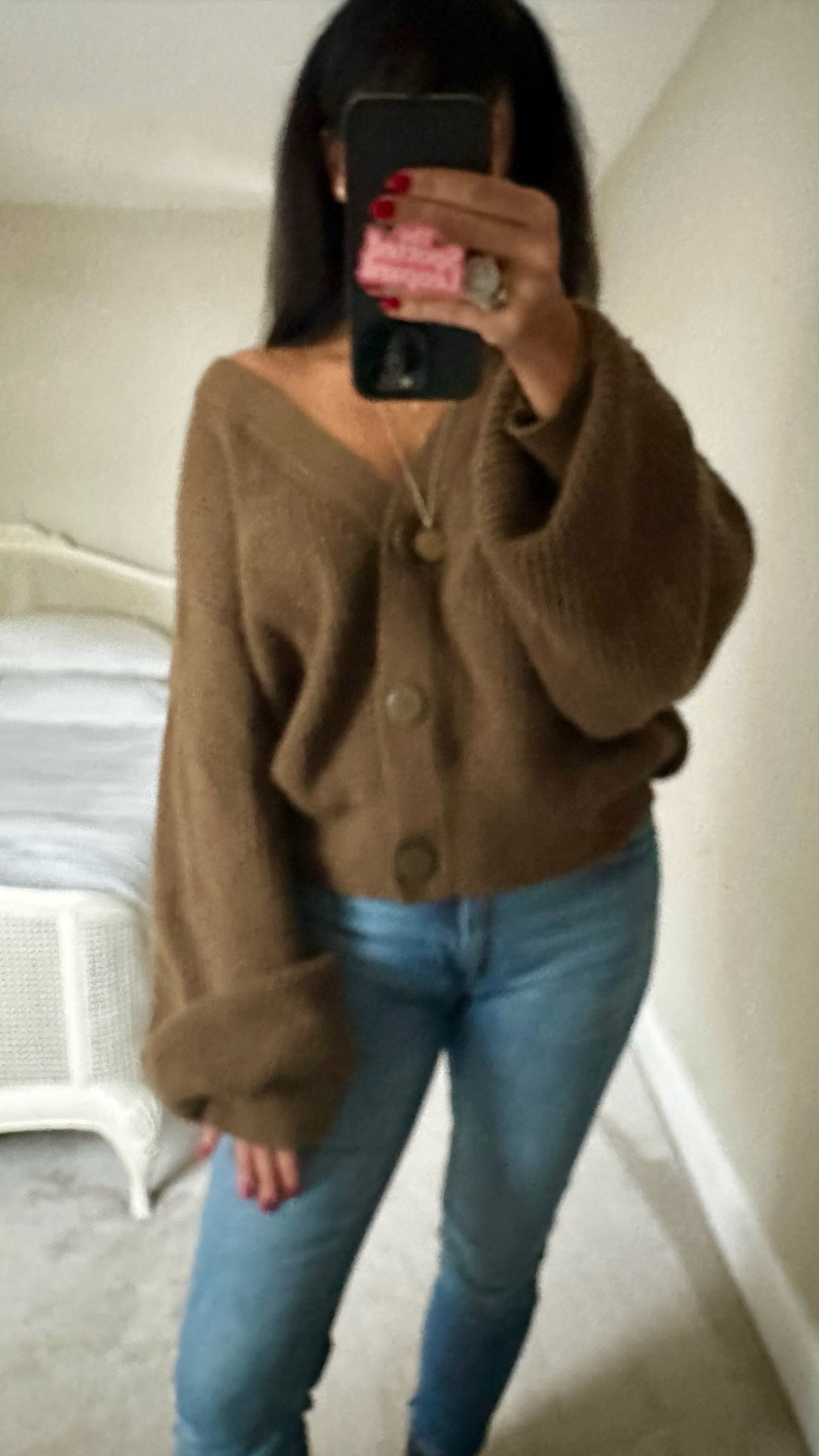 & other stories khaki green mink knitted wool blend cardigan extra large UK 14 vgc