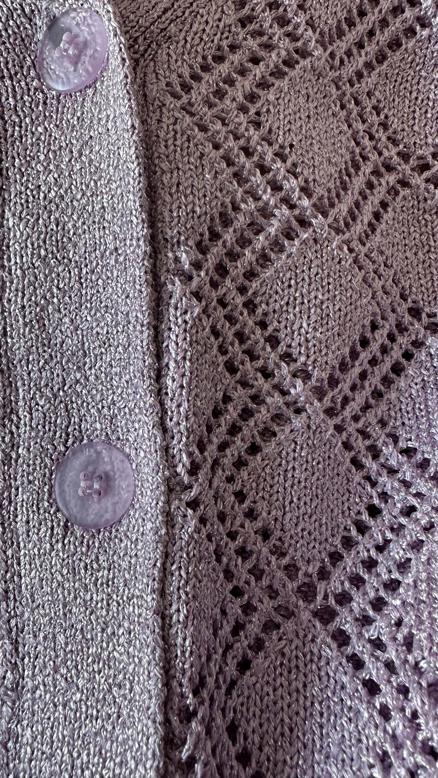 Oliver Bonas lilac shimmer crochet knitted cardigan jumper small UK 8 vgc