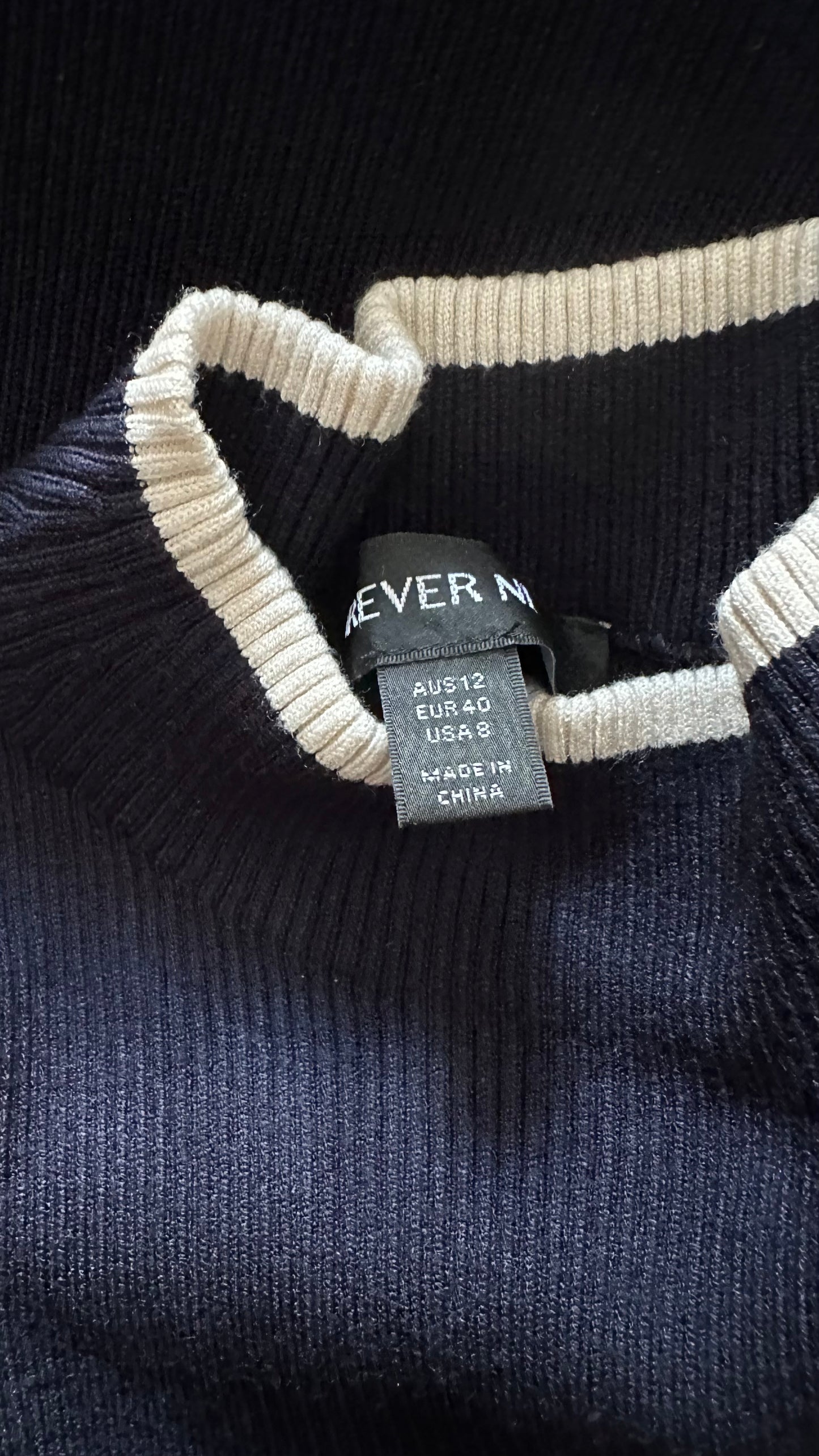 Forever New navy blue knitted jumper dress long midi large UK 12 vgc