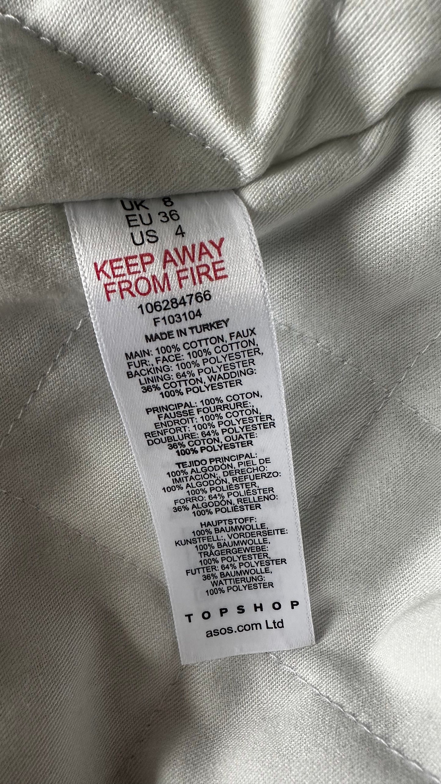 Topshop blue denim faux shearling jacket quilted coat small UK 8-10 oversized vgc