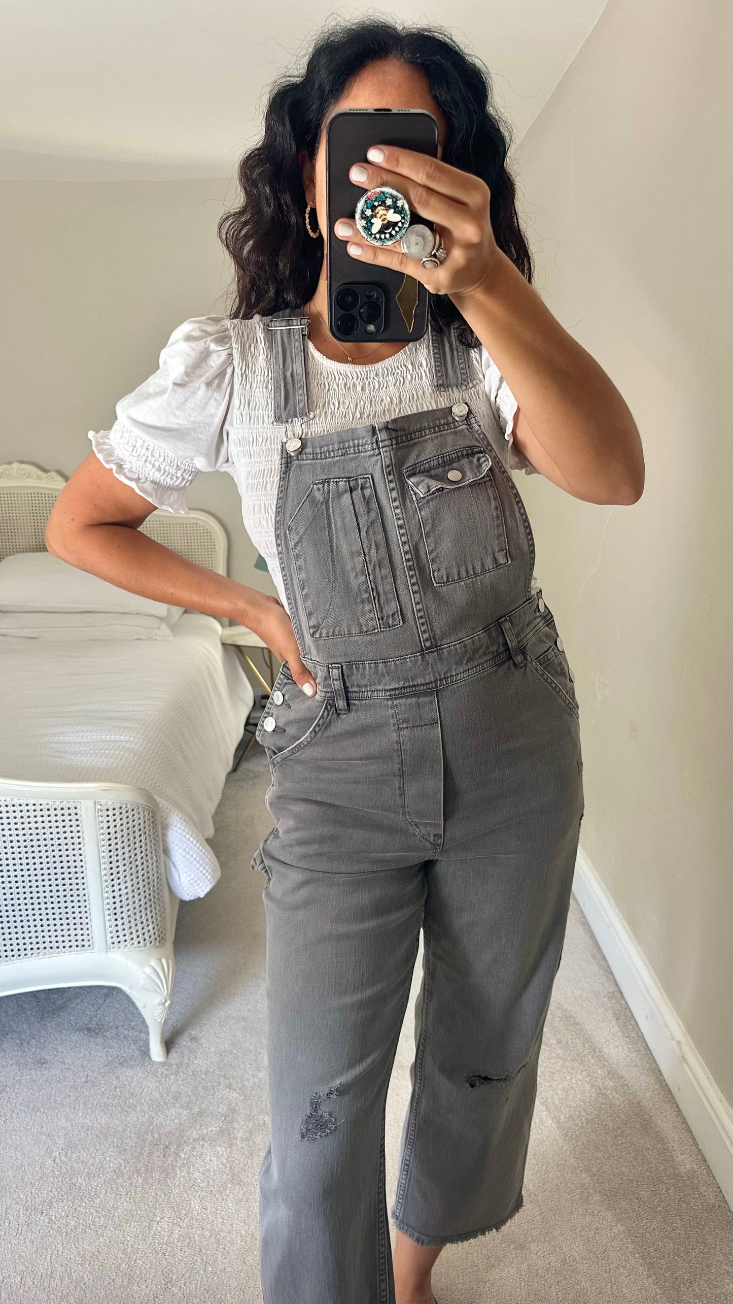 Pilcro @ Anthropologie light grey denim jeans dungarees jumpsuit small medium UK 8 10 vgc