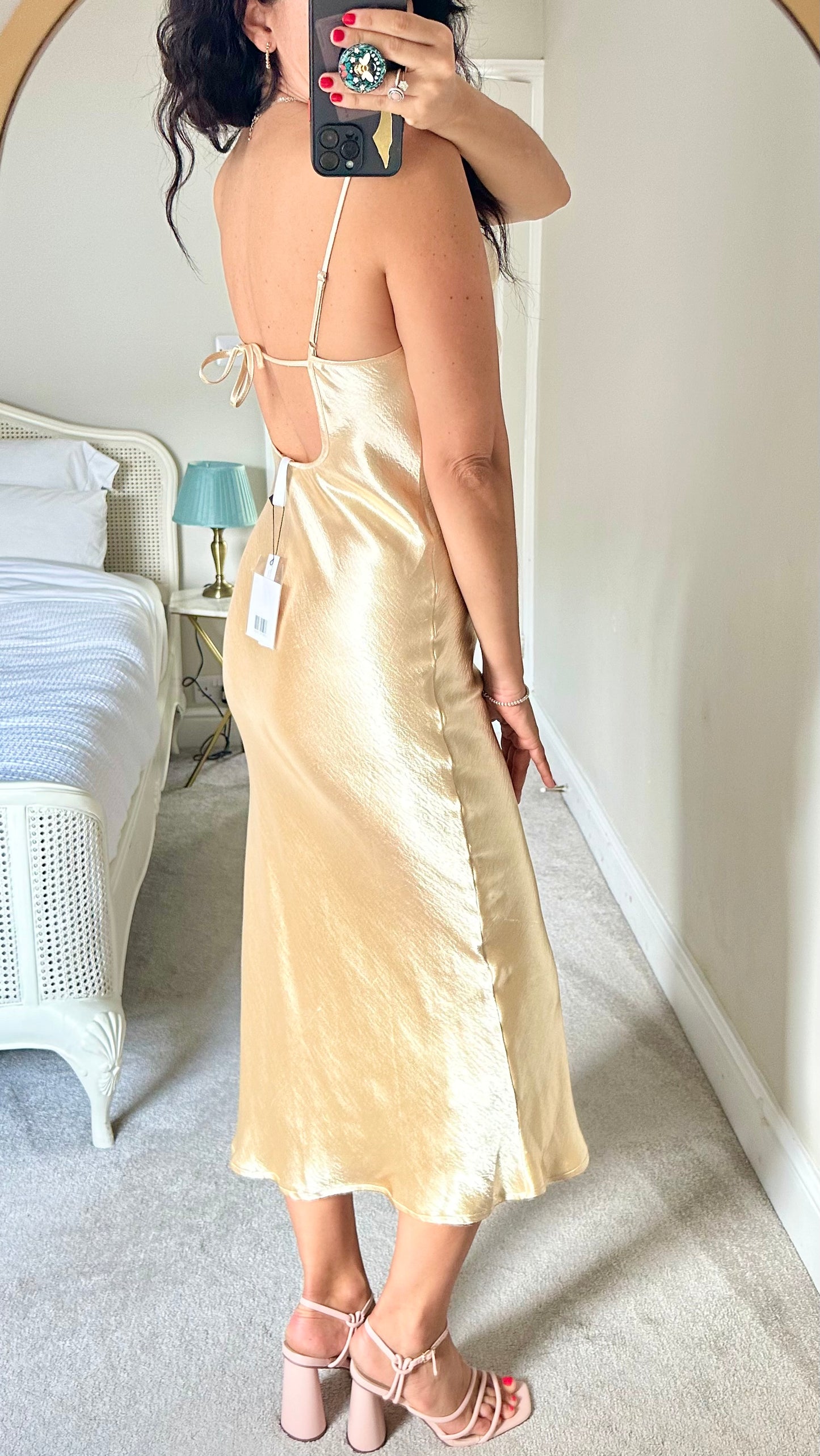 Rat & Boa gold beige long midi black tie event wedding guest dress large UK 10 12 new bnwt