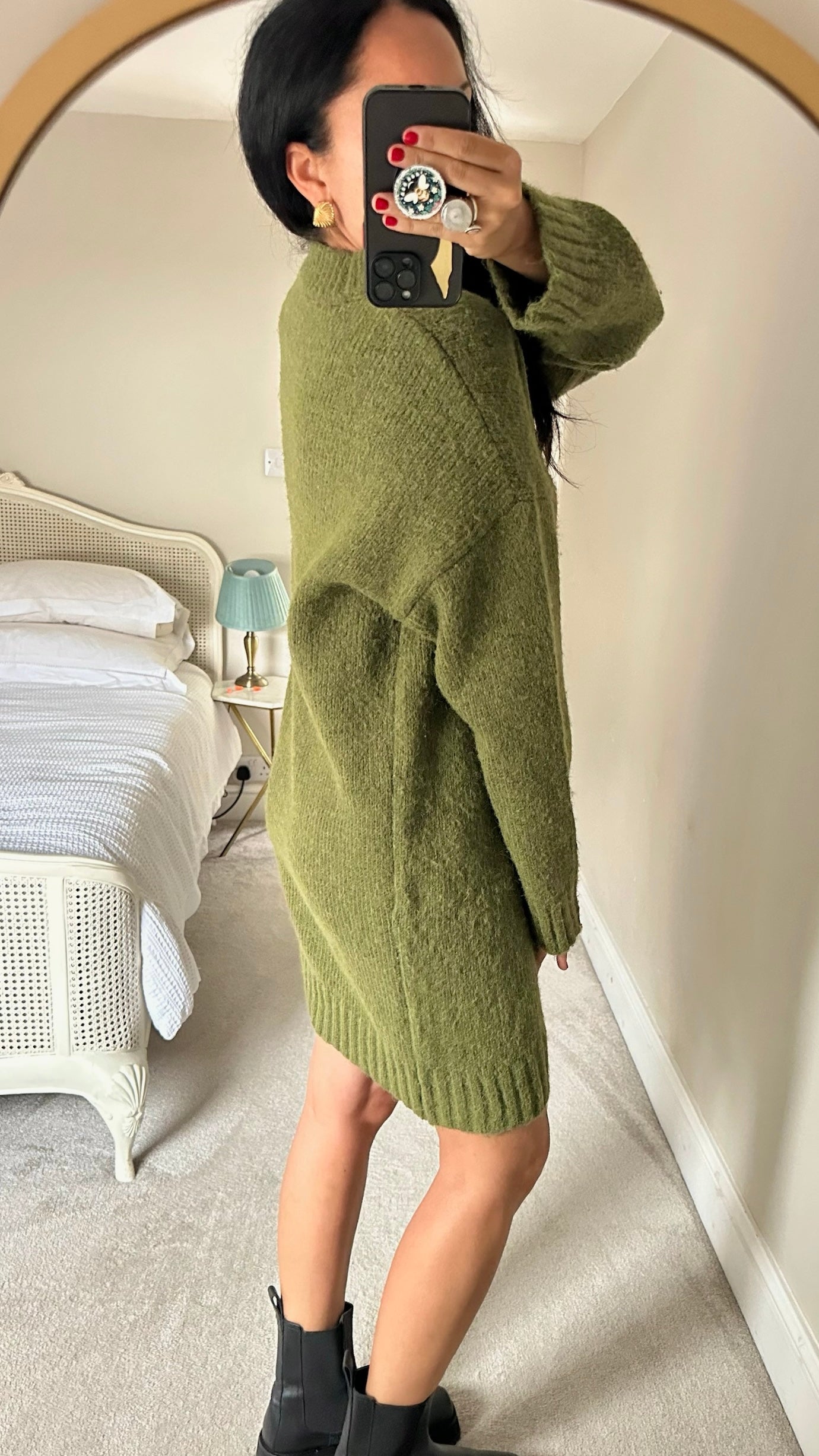 Topshop khaki olive green knitted jumper dress large UK 12 vgc w25
