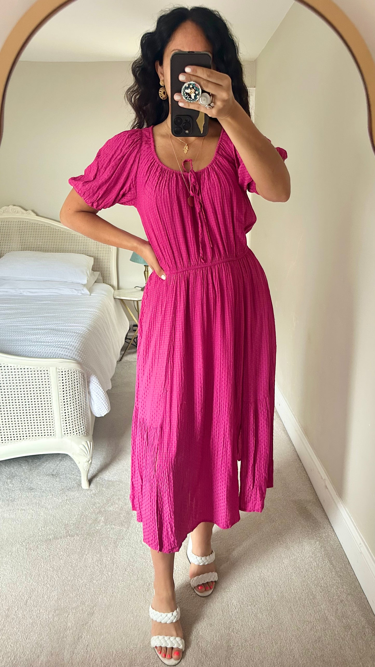 Oliver Bonas fuschia pink side split long dress medium large UK 10 12 vgc