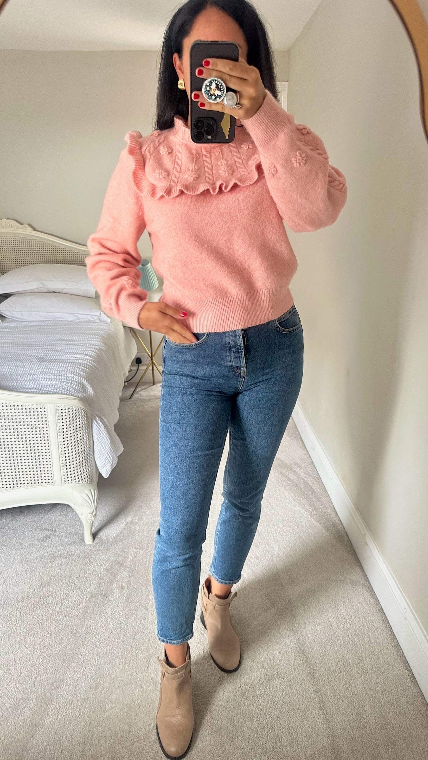 & other stories soft pink rose knitted wool blend jumper vintage look medium UK 10-12 vgc w25
