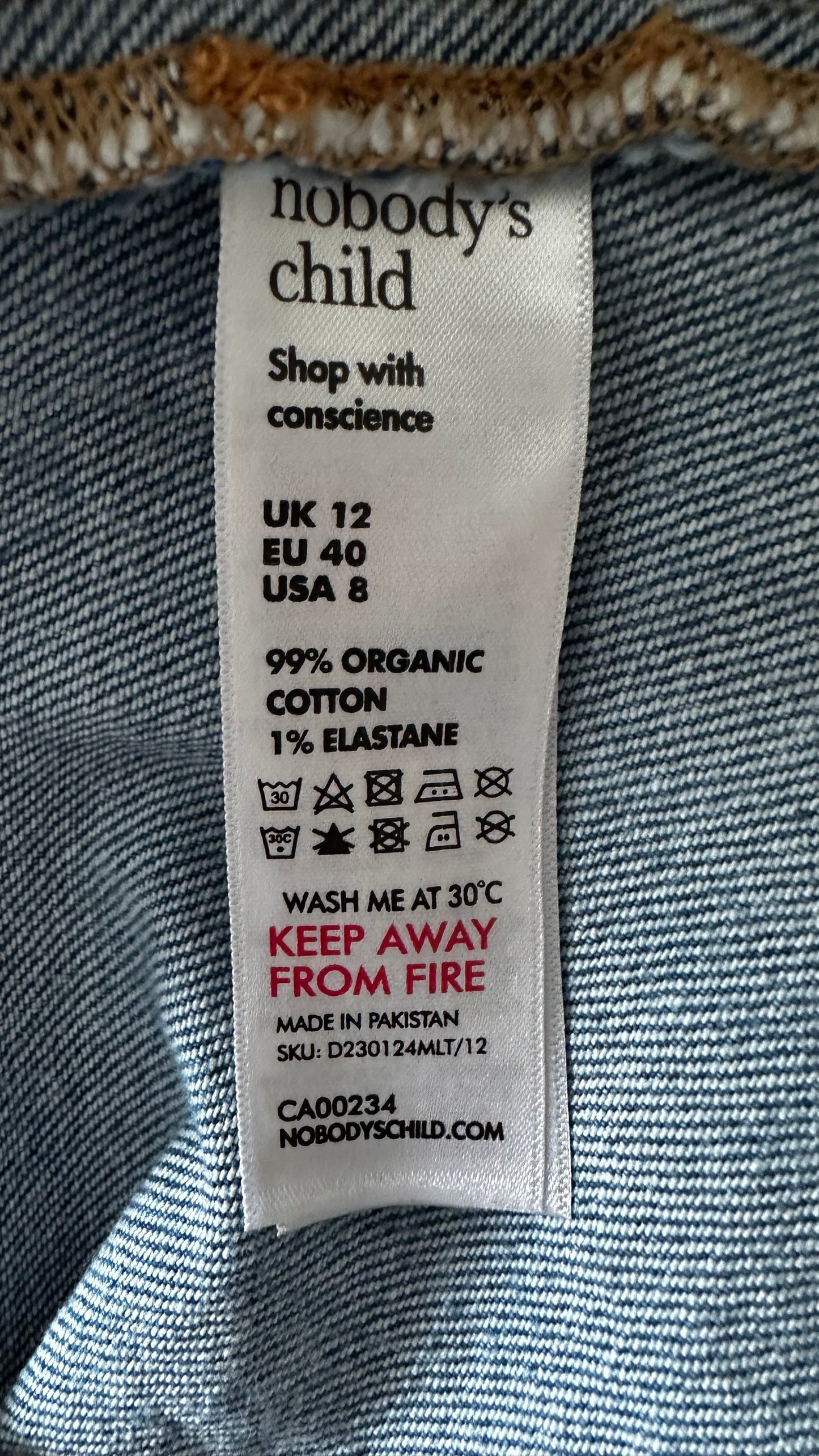 Nobody’s Child light blue white denim jeans mini dress medium UK 12 vgc