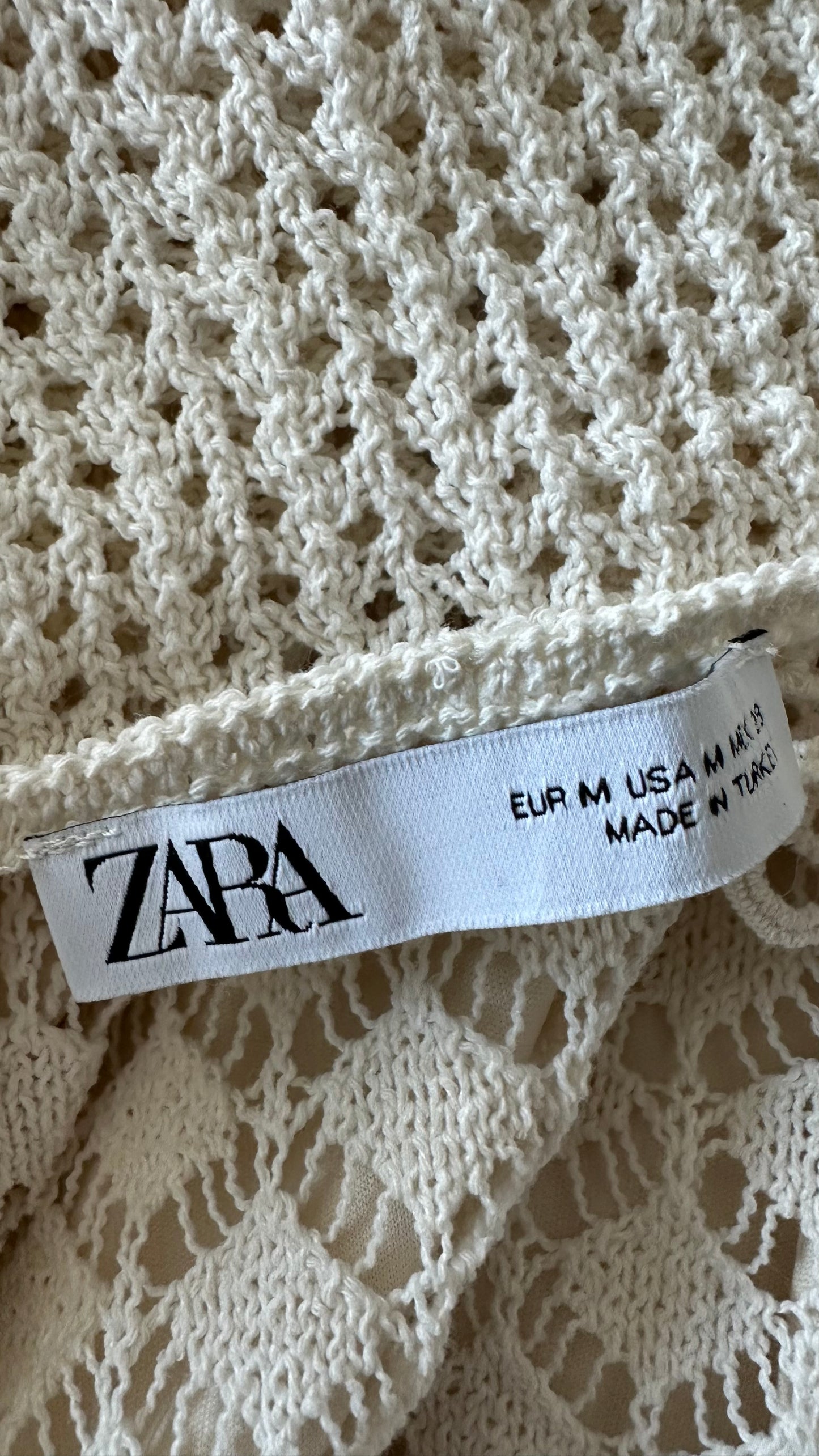 Zara cream white crochet mini dress medium UK 10 vgc holiday