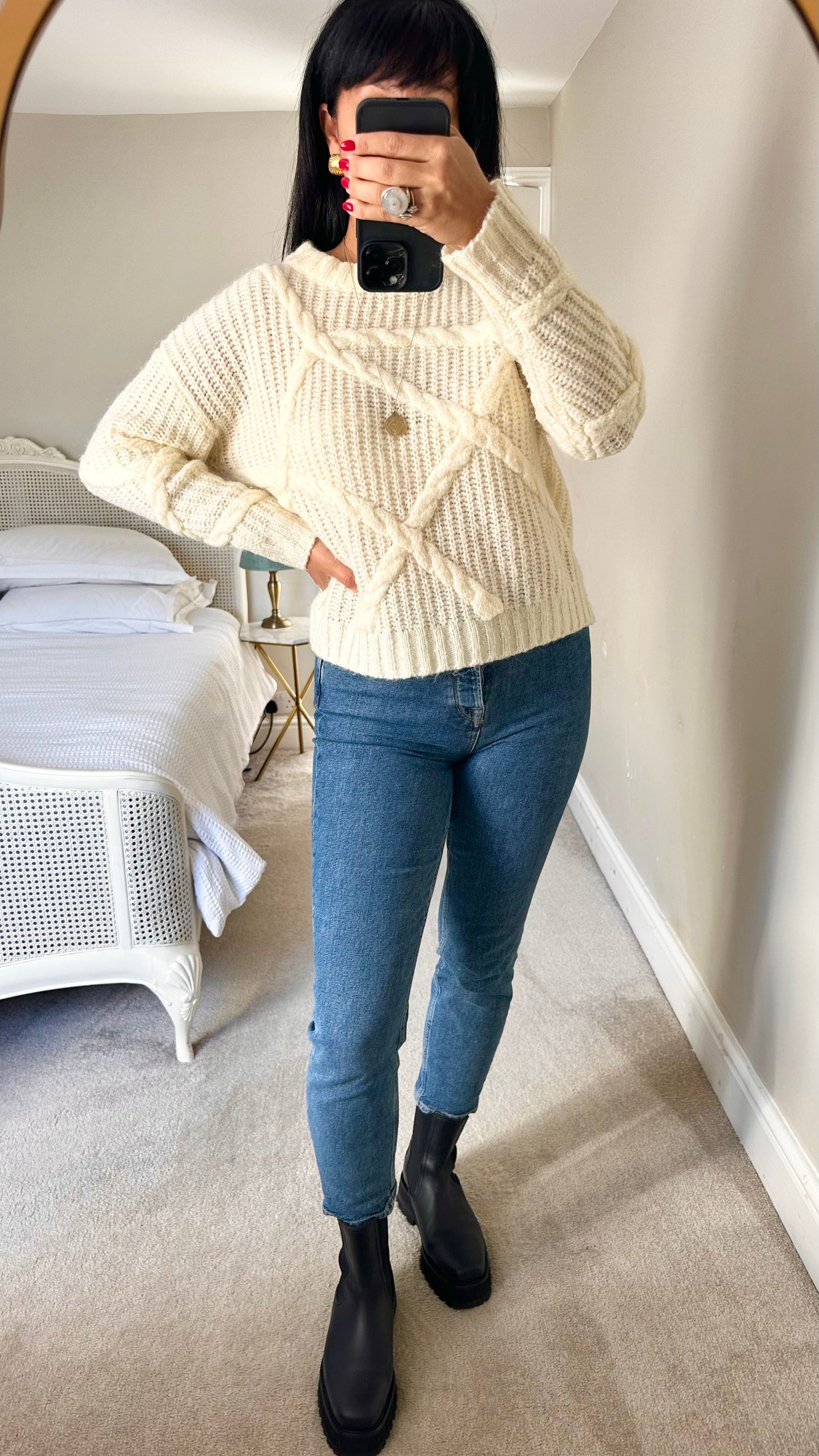 Selected femme white cream alpaca blend knitted jumper large L UK 12