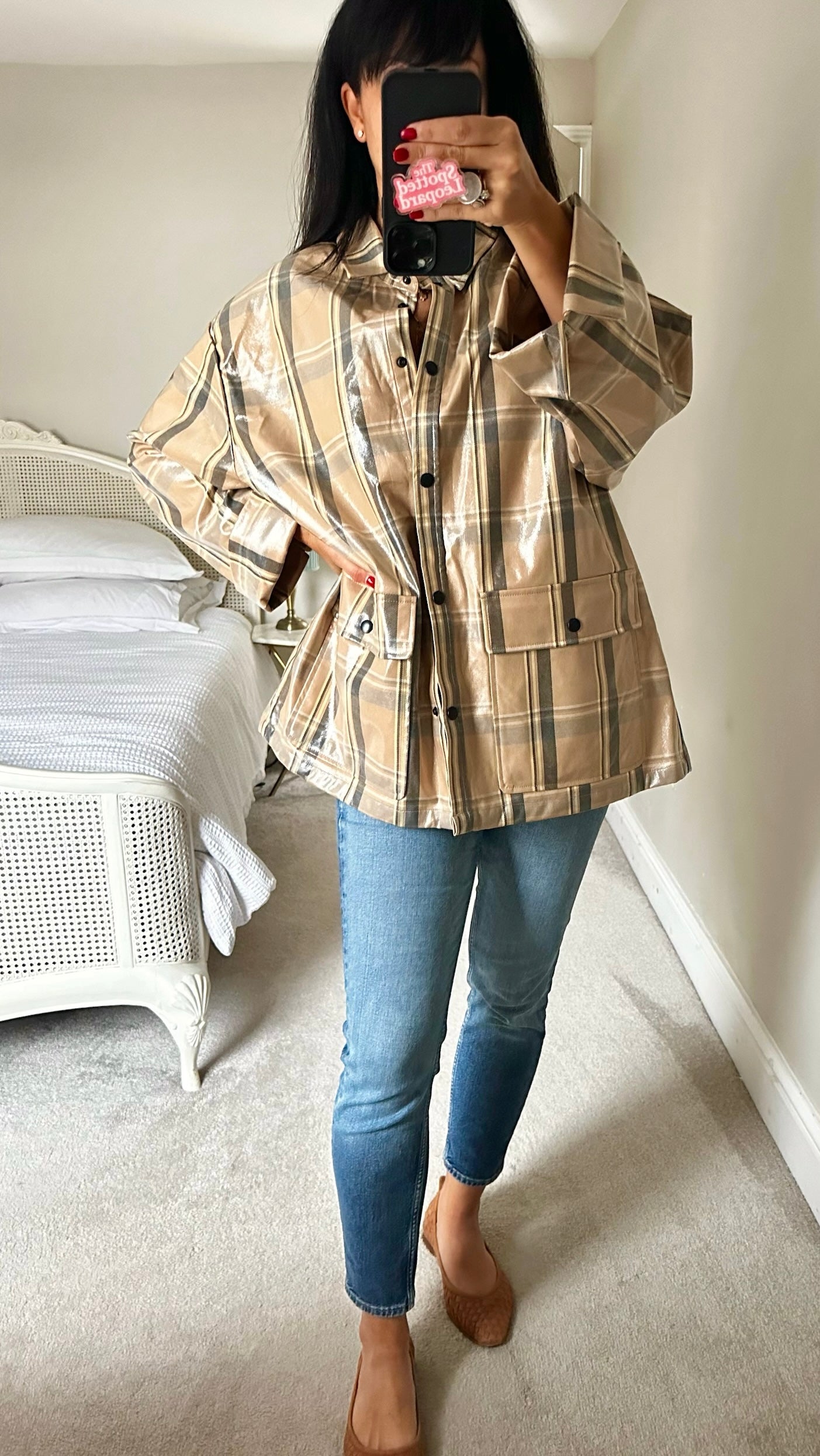 Selected femme @ anthropologie beige gingham black raincoat jacket large UK 12-14 vgc