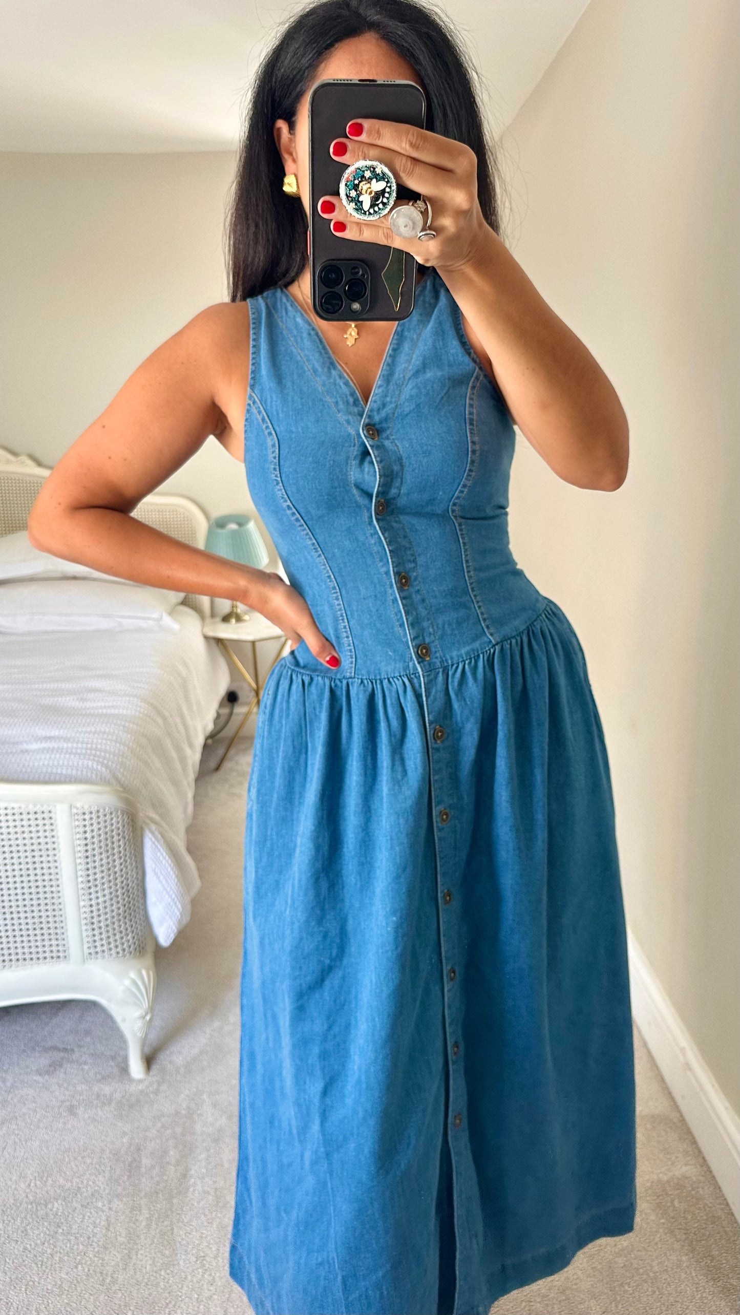 Nobody’s Child light blue button up maxi midi long dress casual small UK 8 vgc