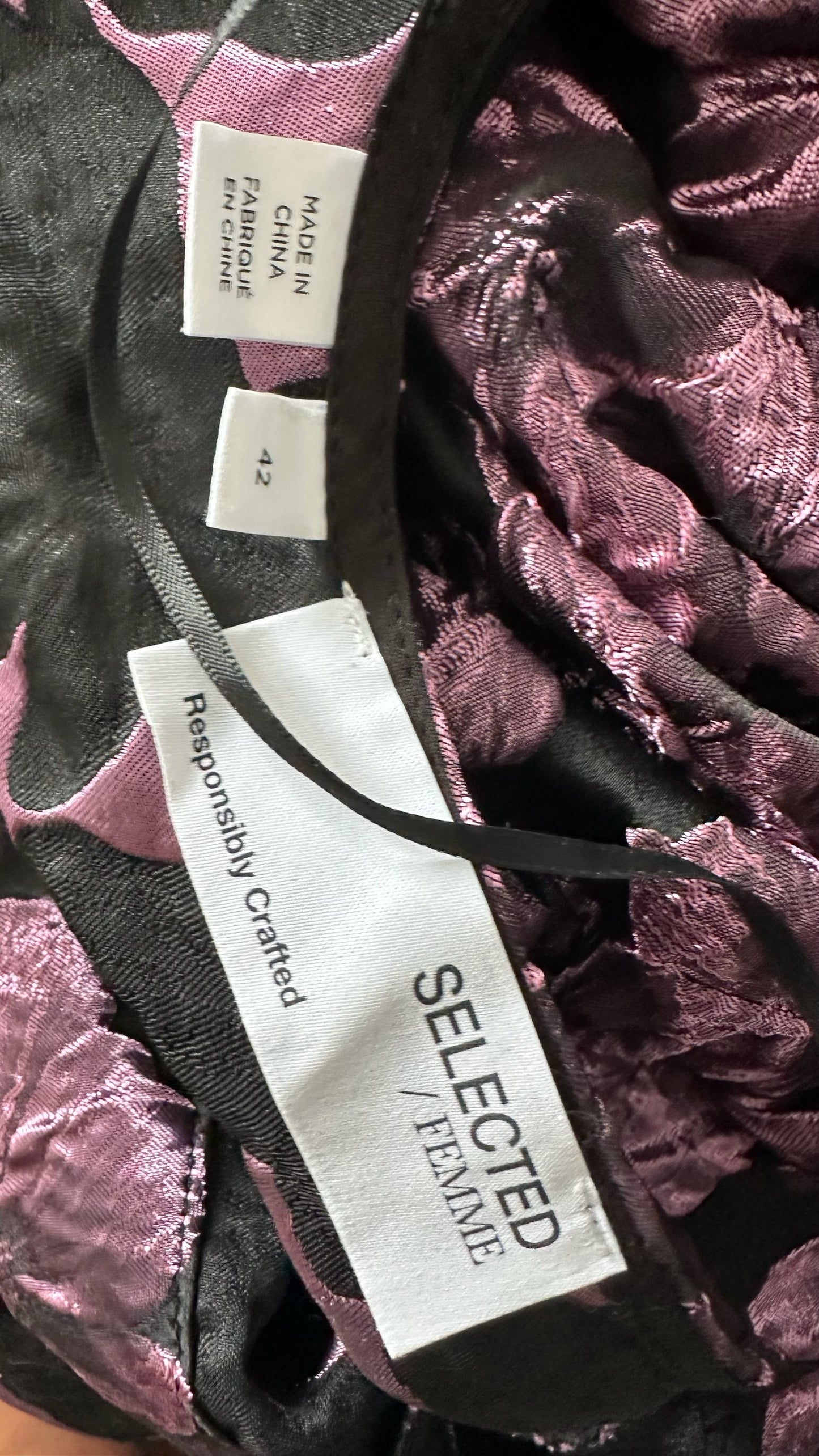 Selected femme @ Anthropologie lilac black metallic event wrap dress extra large UK 14 vgc w25
