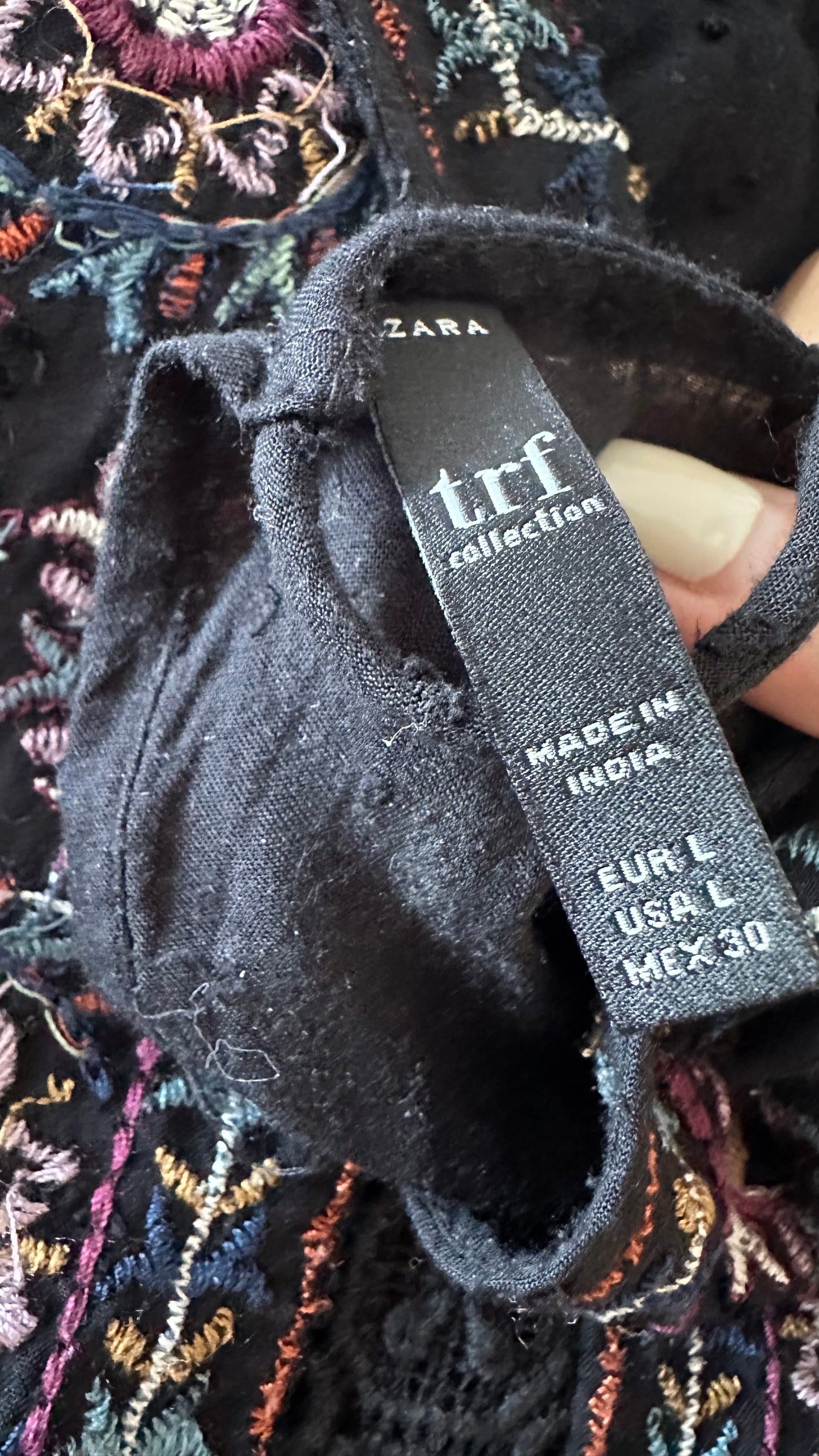 Zara black cotton playsuit shorts romper large UK 12 boho festival
