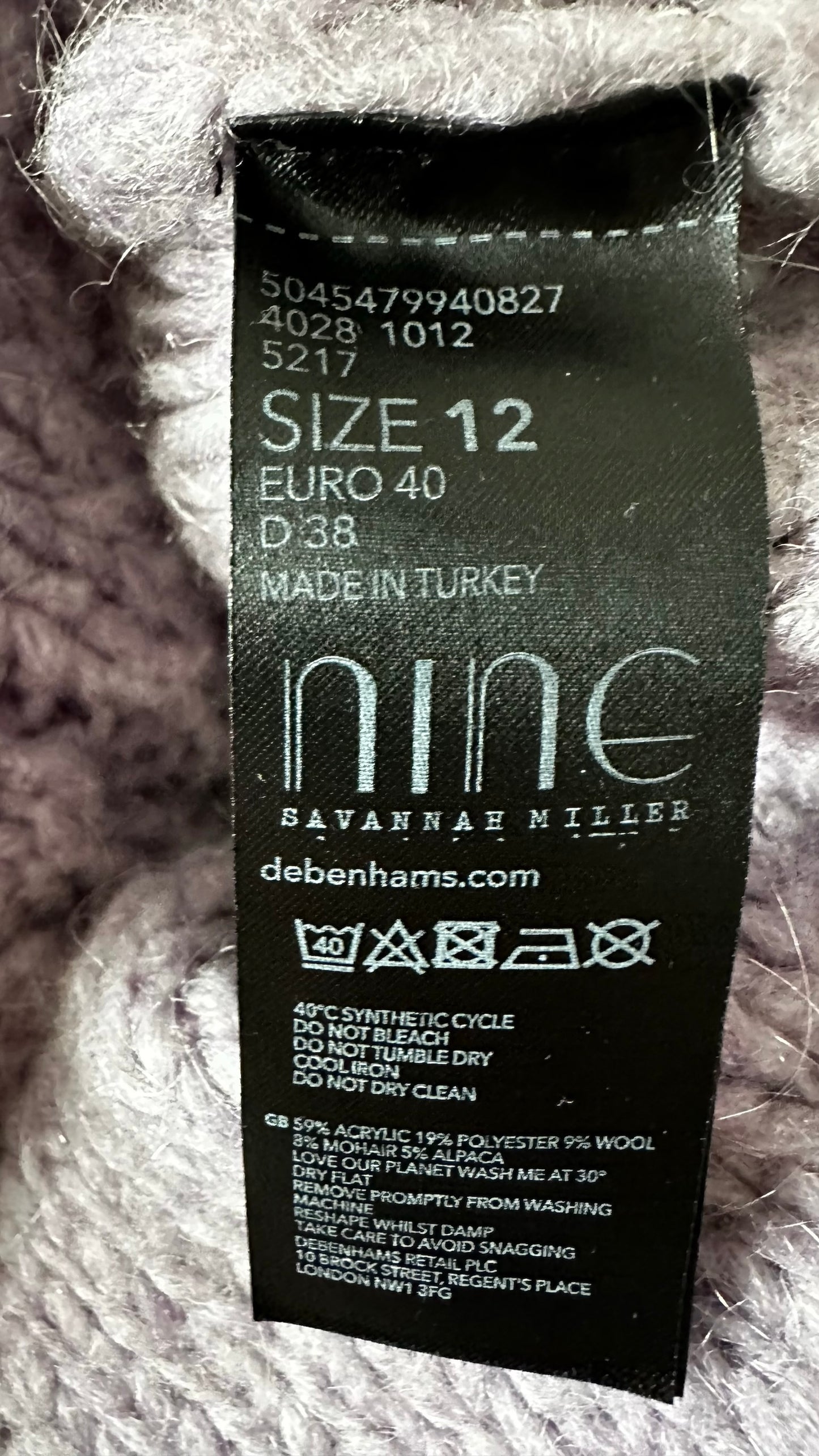 Nine Savannah Miller lilac mohair alpaca wool blend knit jumper large L UK 12 excellent used condition