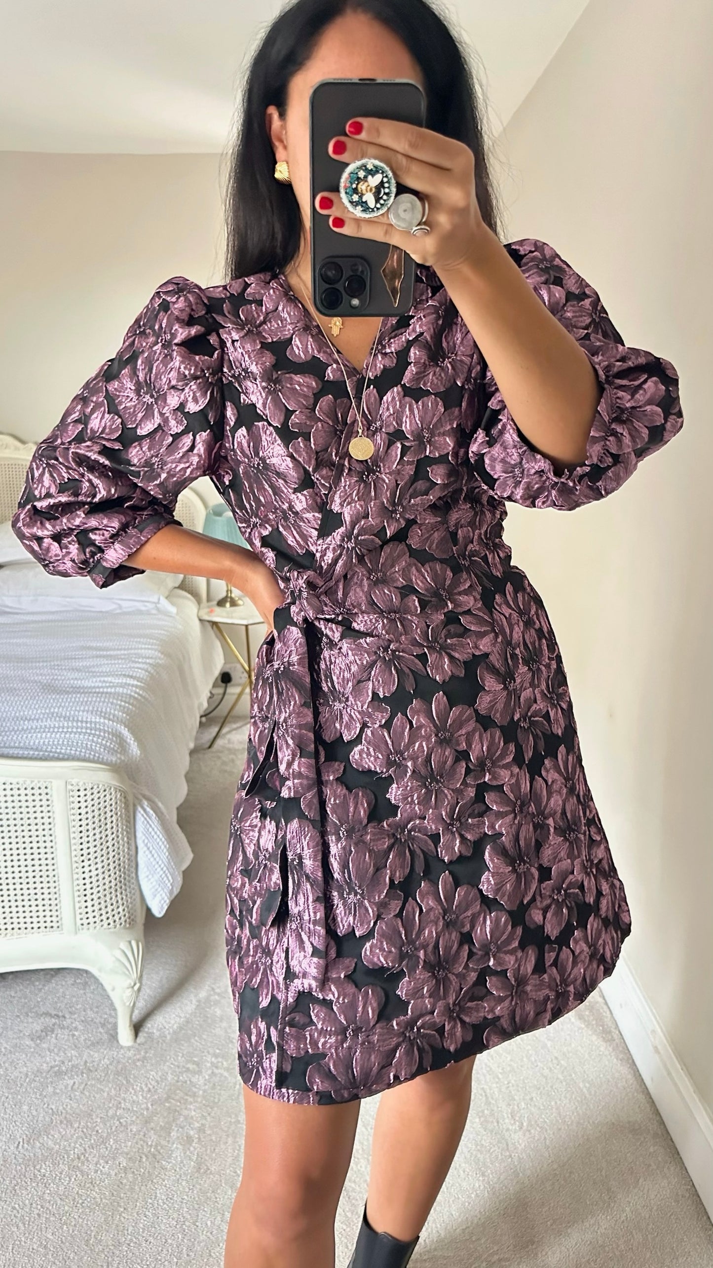Selected femme @ Anthropologie lilac black metallic event wrap dress extra large UK 14 vgc w25
