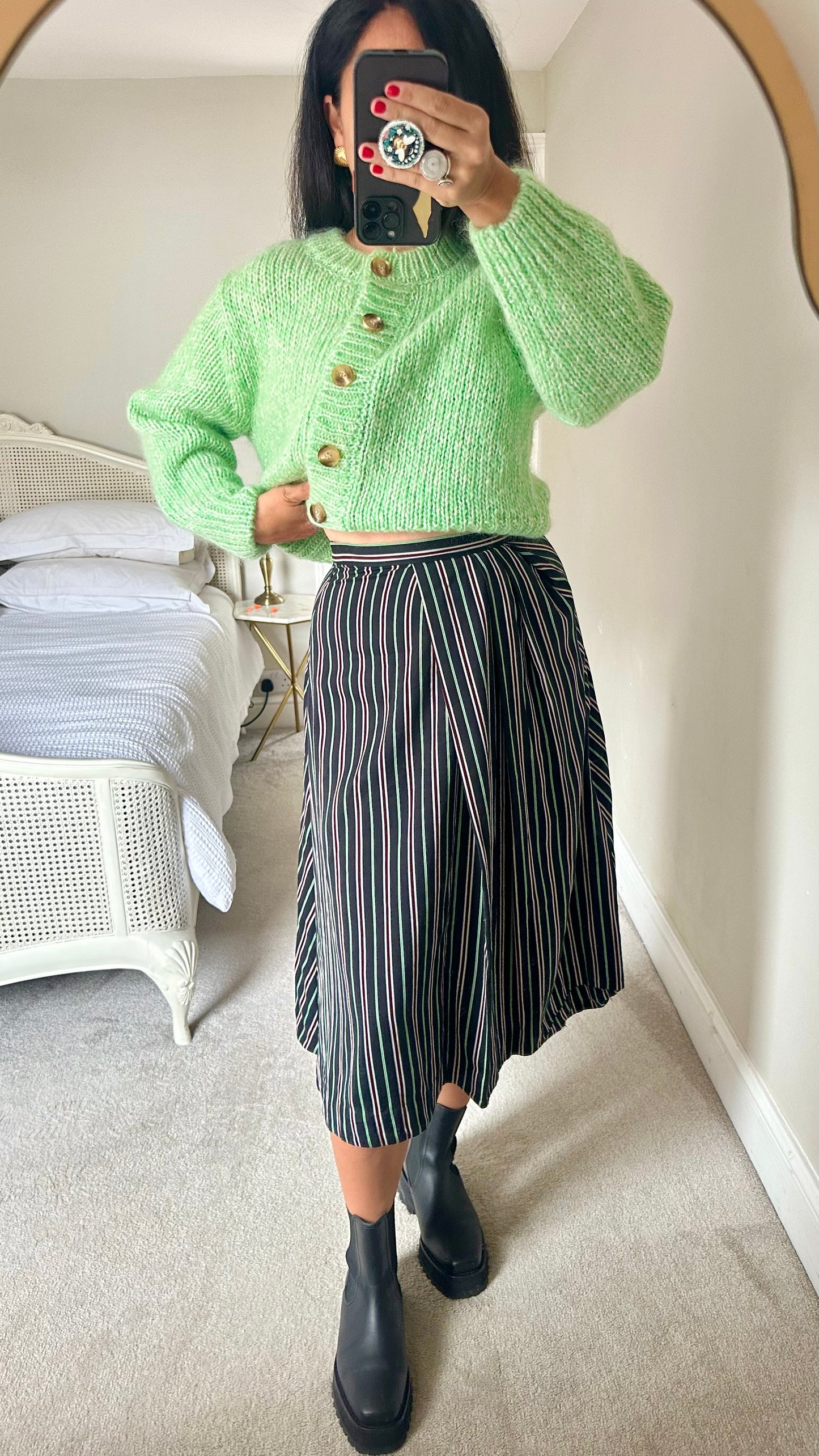 & other stories black green red stripe midi long skirt small UK 8 vgc w25