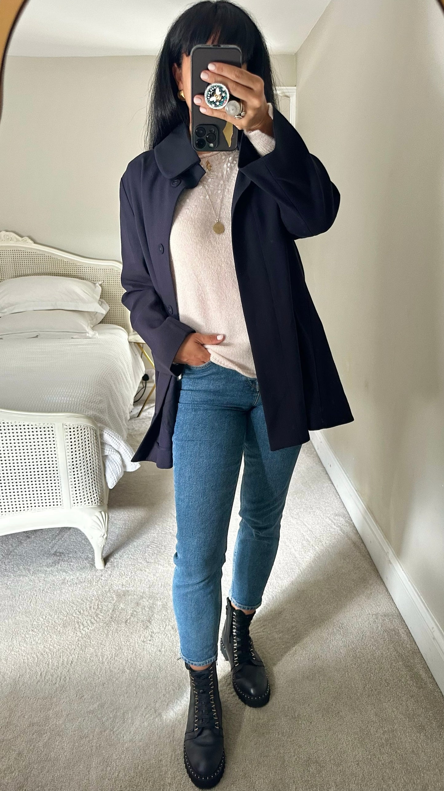 Cos navy blue trench coat jacket extra large XL UK 14-16 as new condition