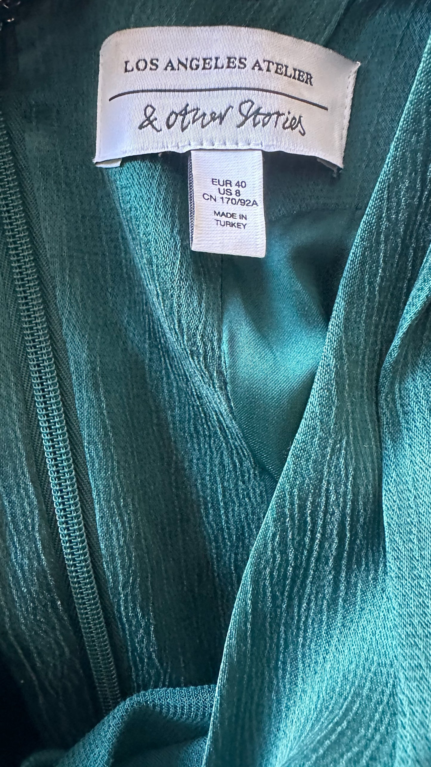 & other stories teal satin wrap mini event dress large UK 12 vgc