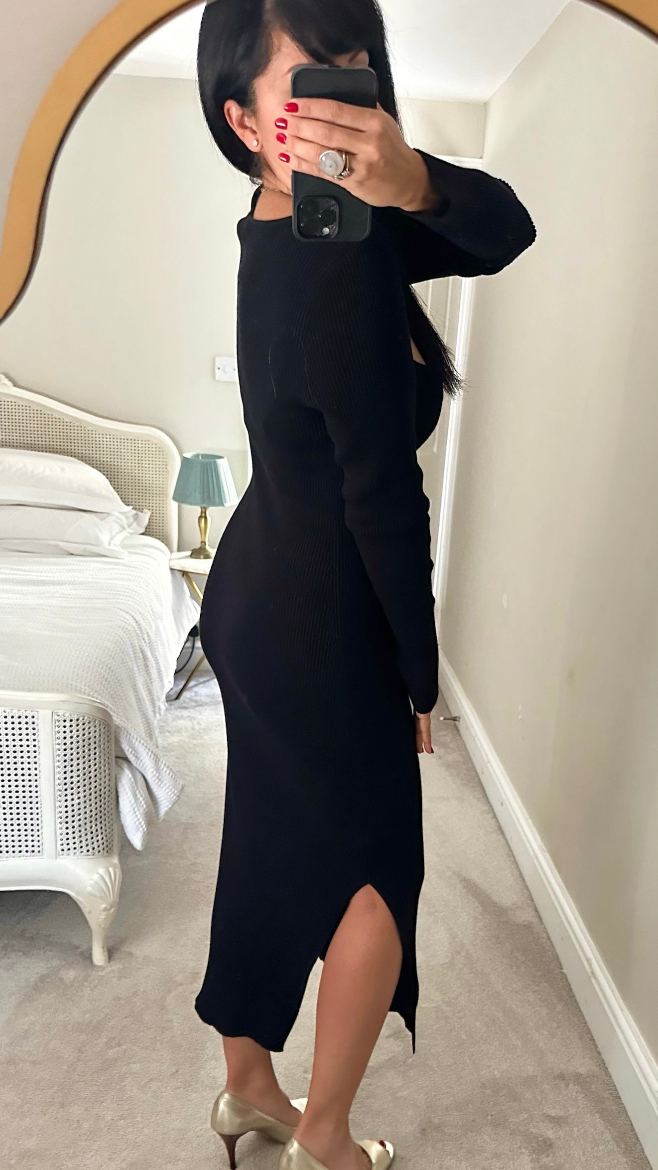 & other stories black ribbed knitted maxi dress extra large UK 14 vgc