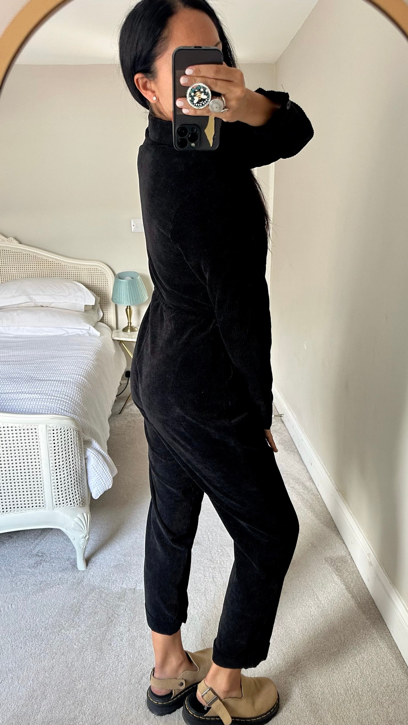 Dancing leopard black corduroy zip up jumpsuit medium M UK 10