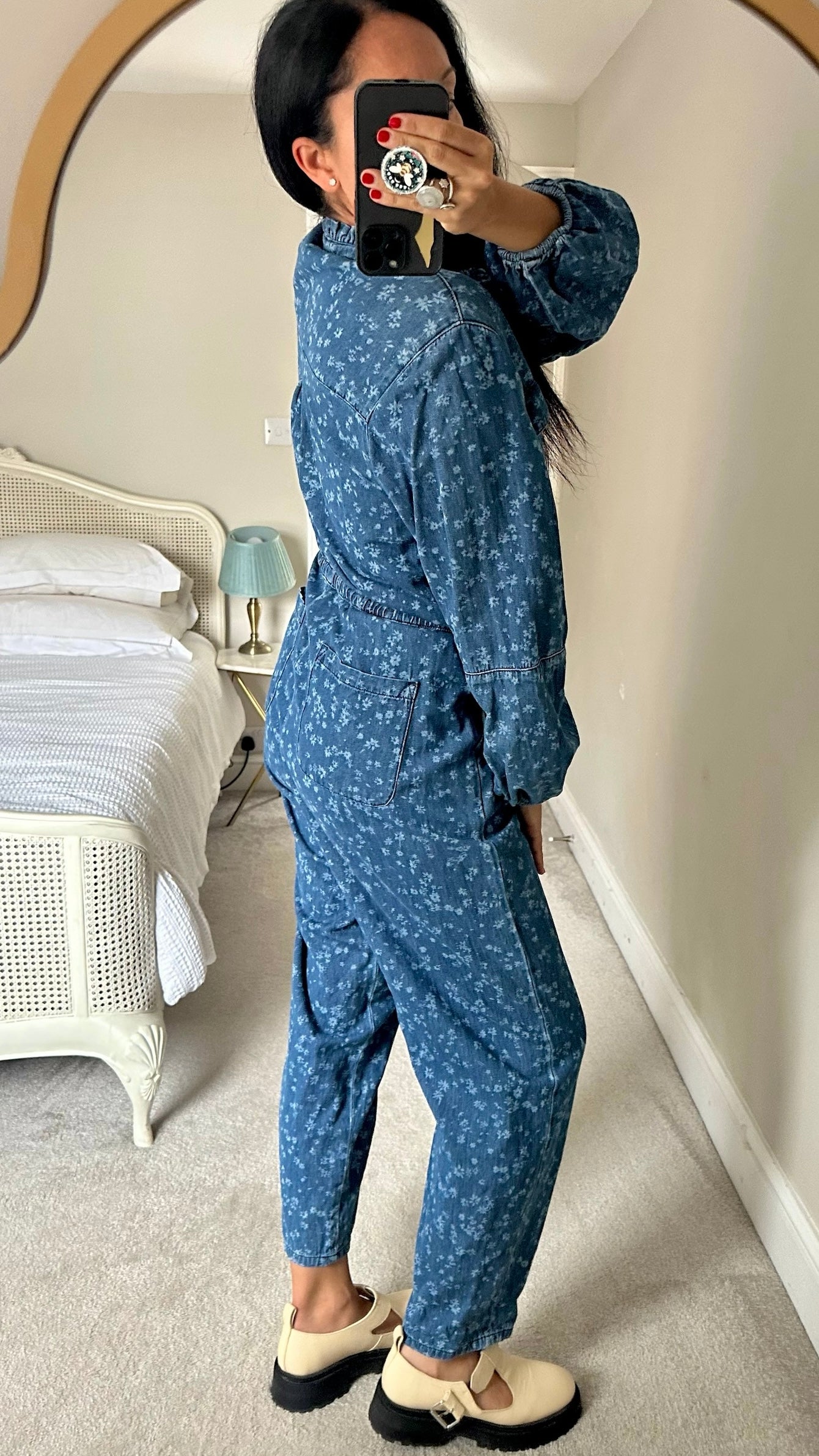 & other stories blue denim floral jumpsuit boiler suit playsuit extra large UK 14 vgc w25