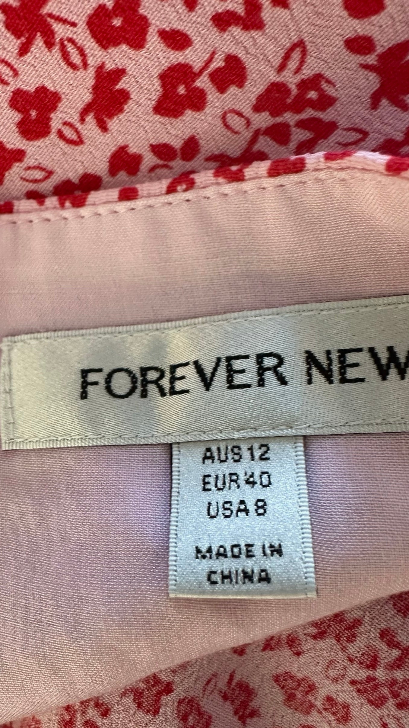 Forever new red pink ditsy floral print ruched bust midaxi slip dress holiday sun event medium L UK 12