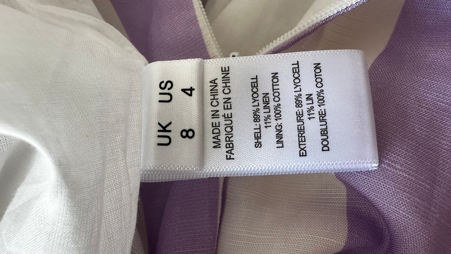 Kitri lilac white stripe wedding guest occasion dress small UK 8 vgc