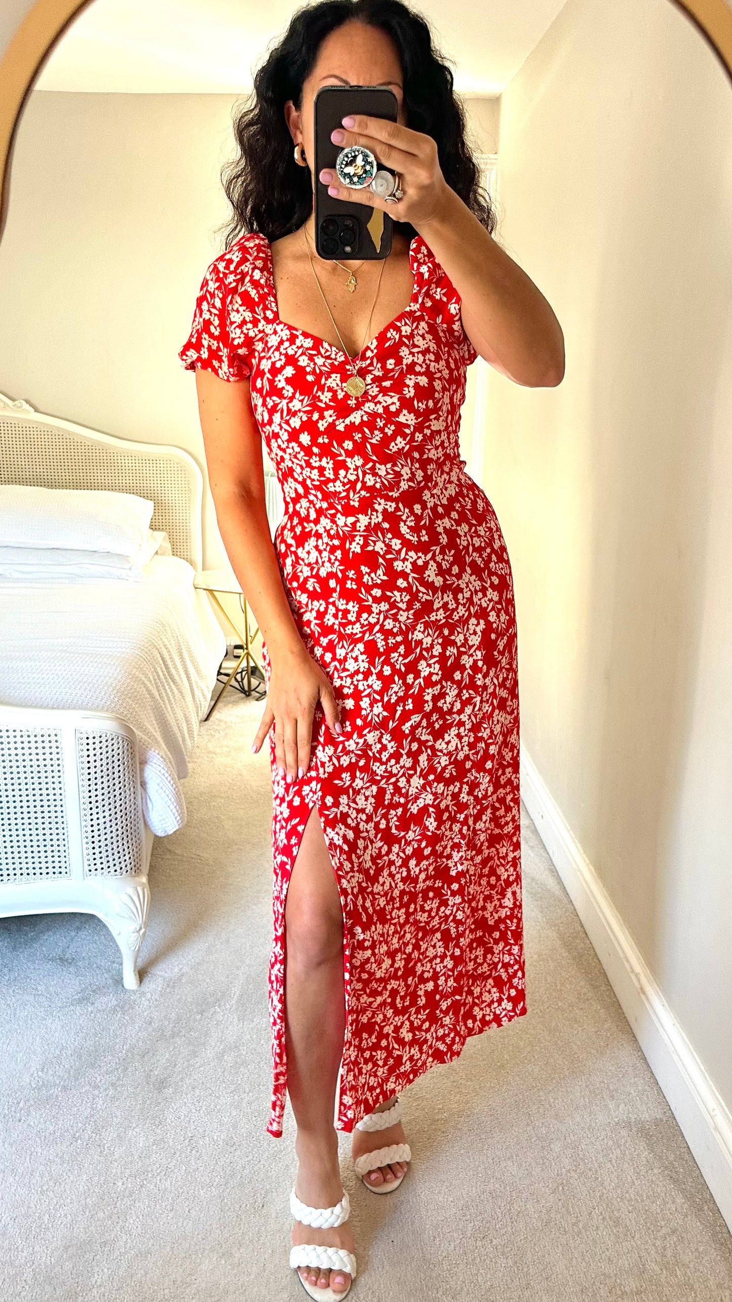 & other stories red white side split midi event dress medium UK 10 vgc