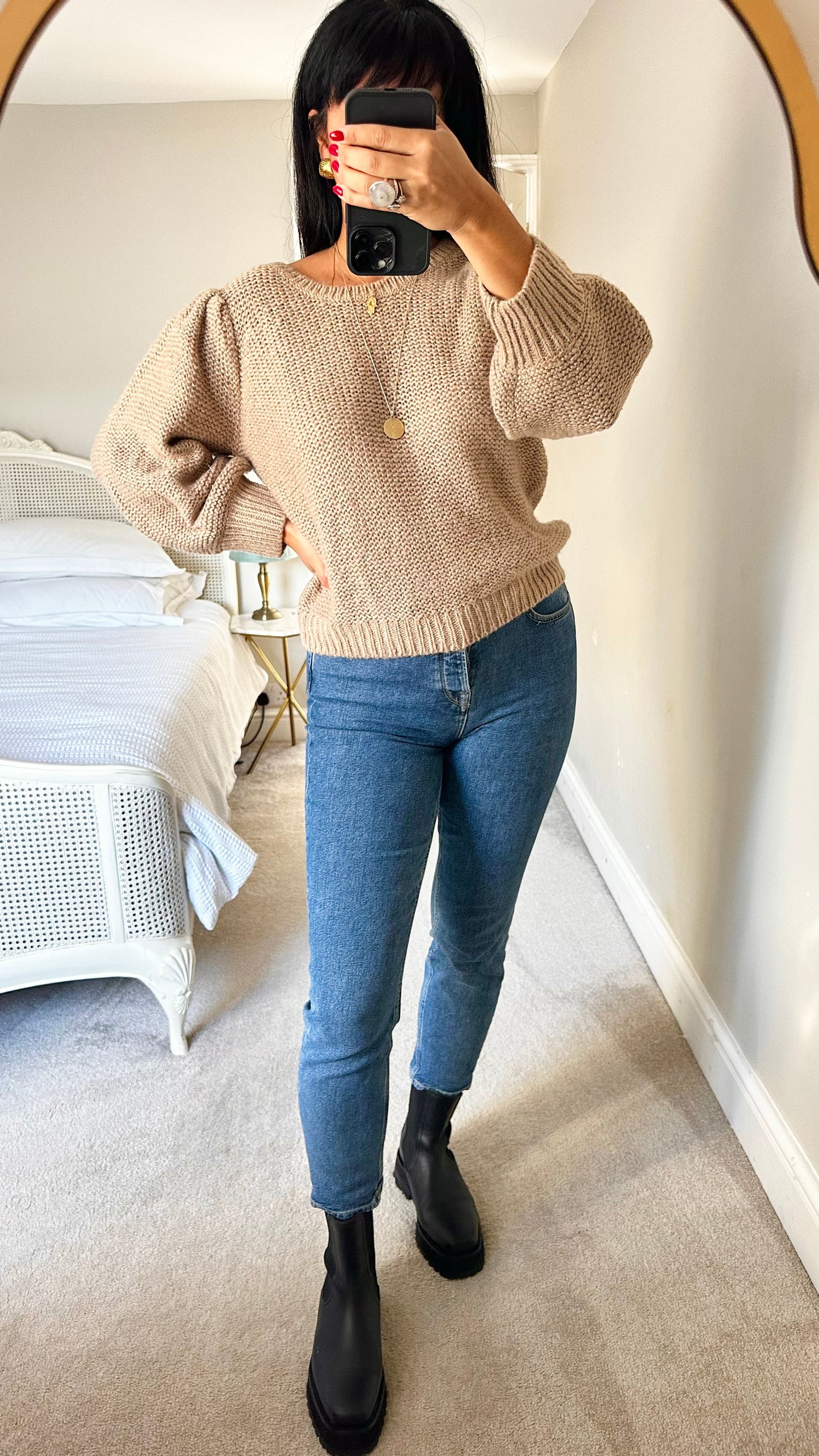Ichi metallic beige  knitted jumper large L UK 12-14 excellent used condition