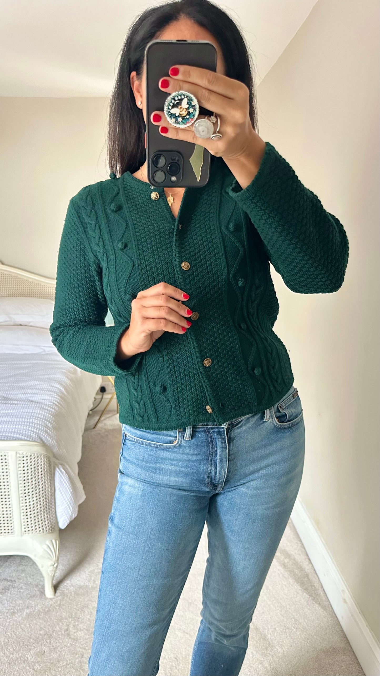 Viyella Green knitted merino wool cardigan jumper medium UK 10 vgc w25