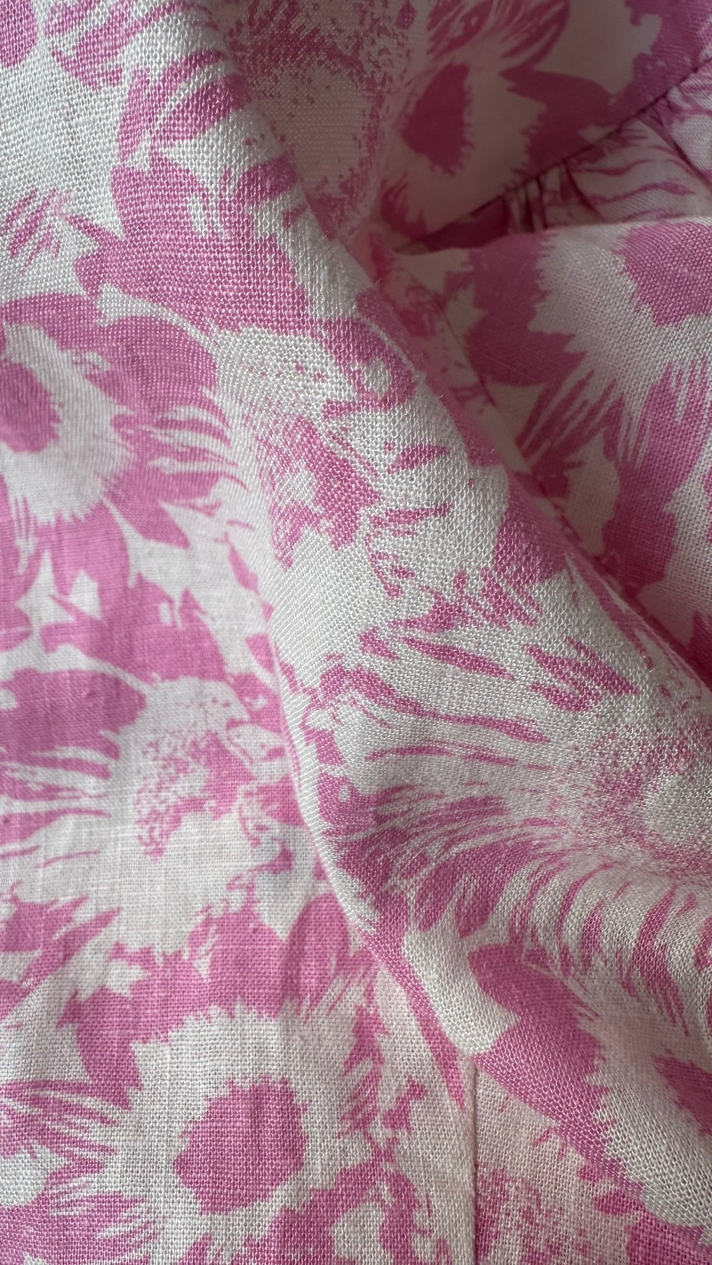 Oliver bonas white pink floral linen blend holiday dress medium UK 10 vgc
