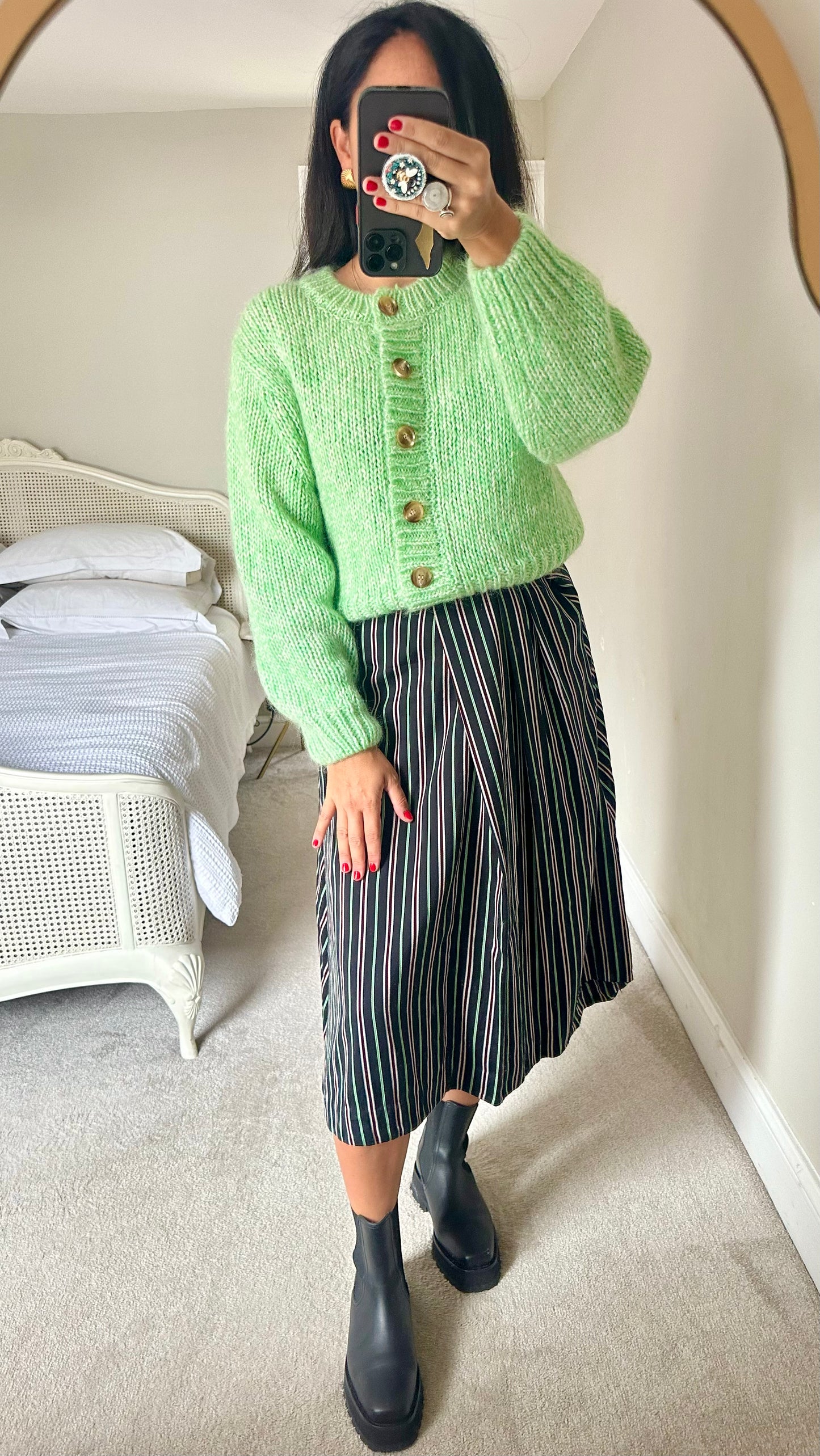 & other stories black green red stripe midi long skirt small UK 8 vgc w25
