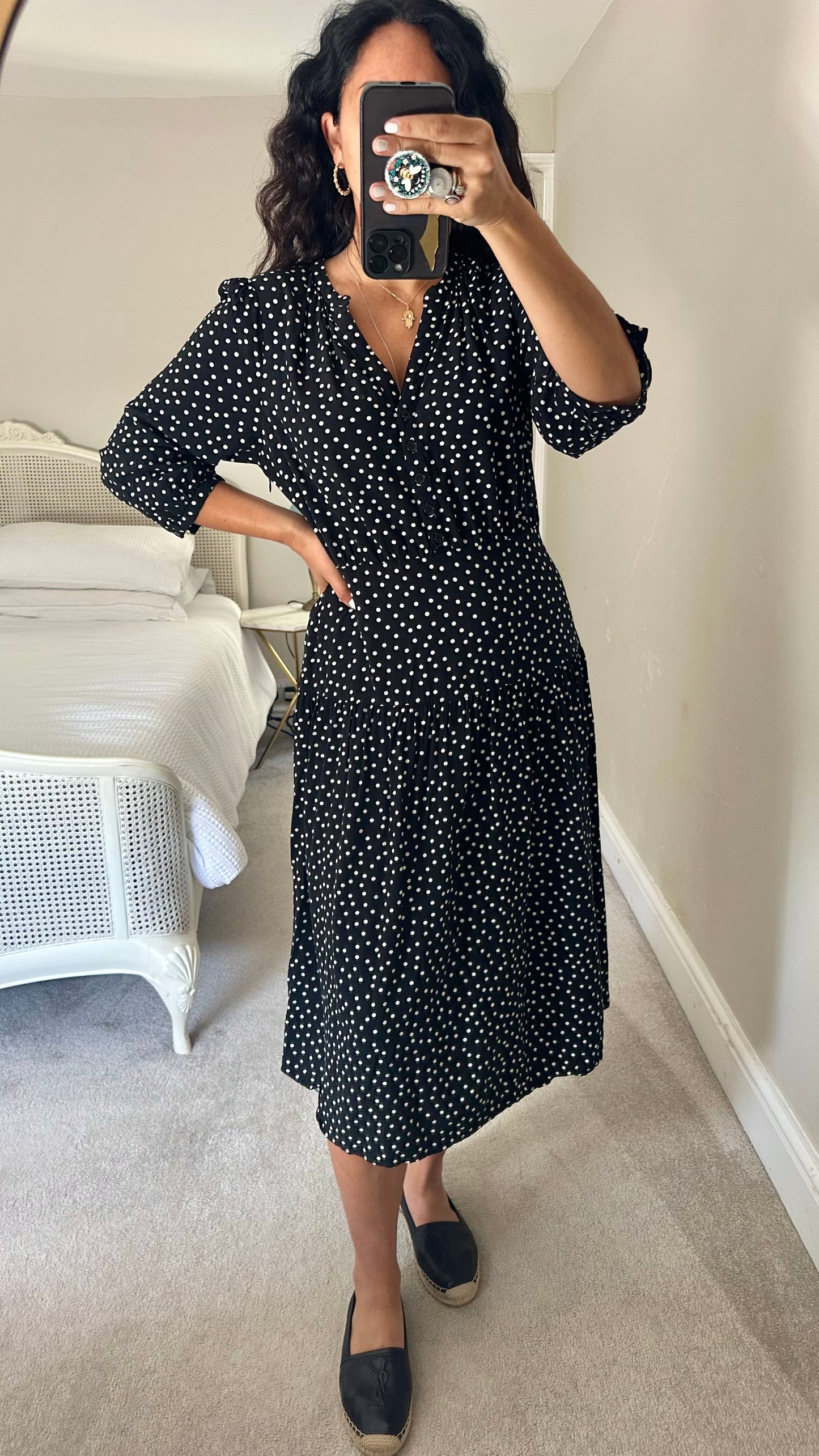 Albaray black white polka dot midi long dress UK 12 14 vgc extra large